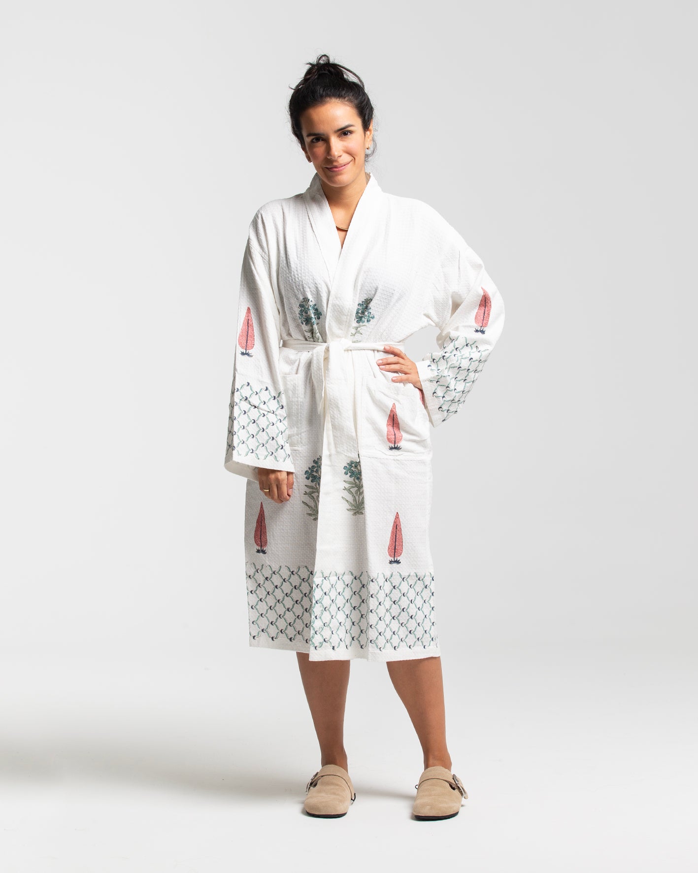 BLOCK PRINT COTTON BATH KIMONO