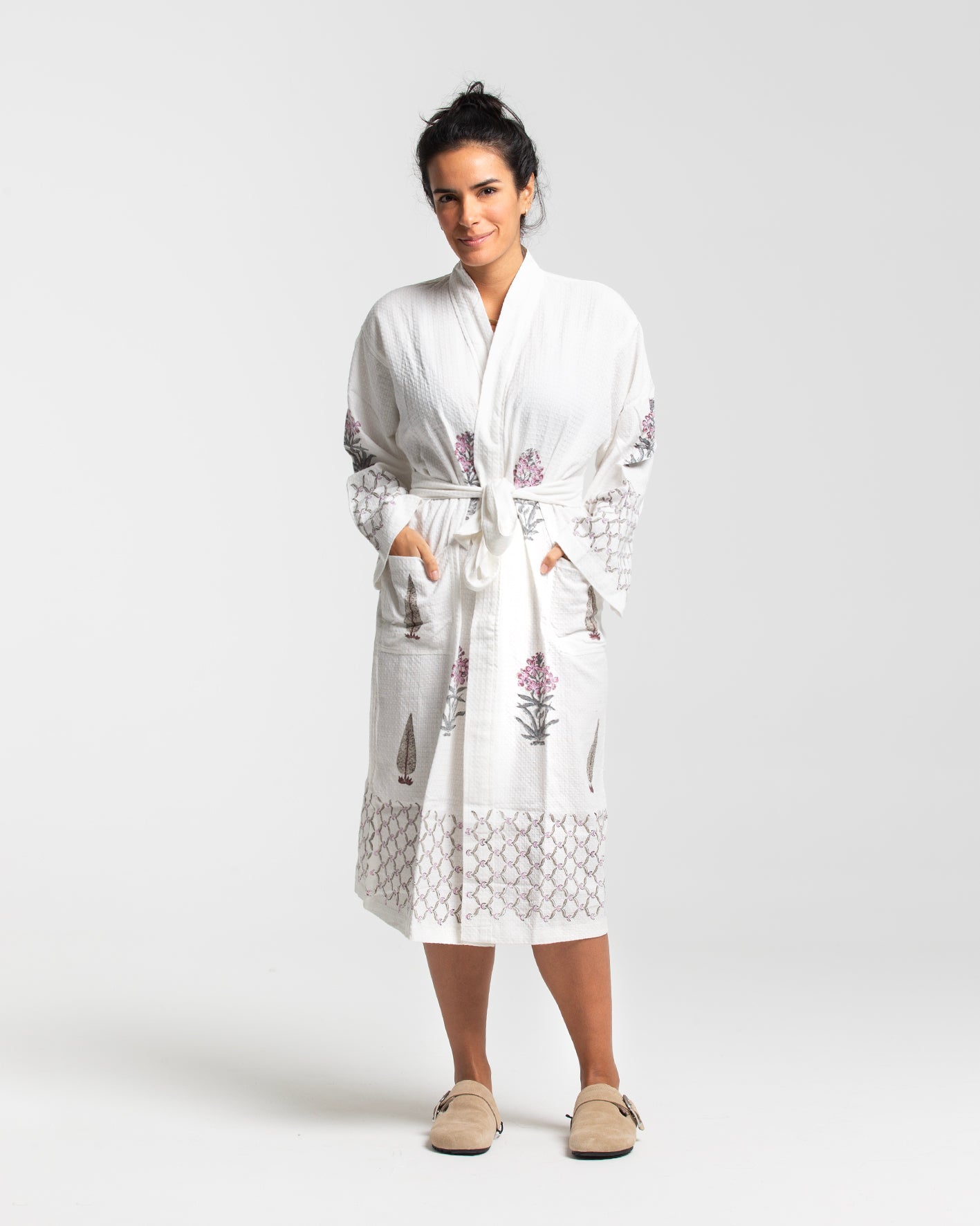 BLOCK PRINT COTTON BATH KIMONO