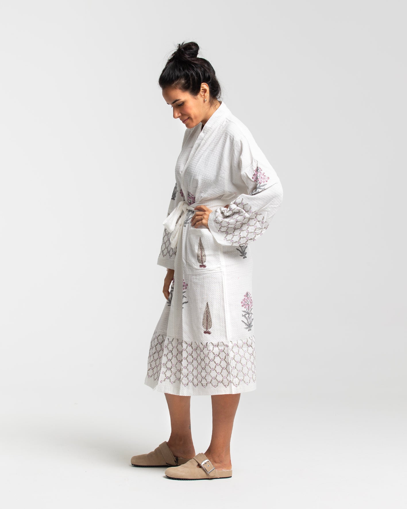 BLOCK PRINT COTTON BATH KIMONO