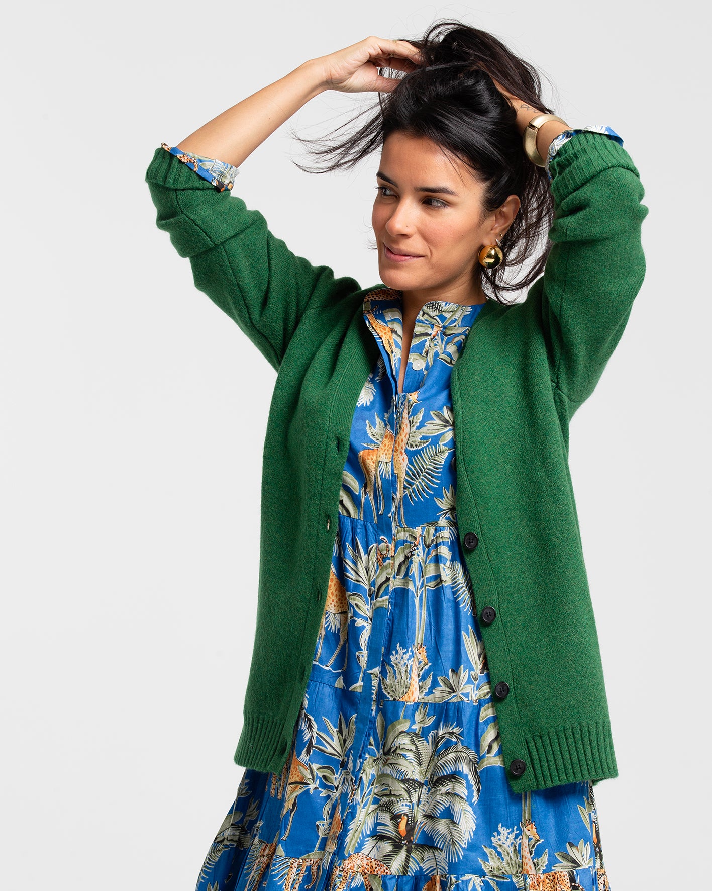 BLUE JUNGLE BLOCK PRINTED DRESS