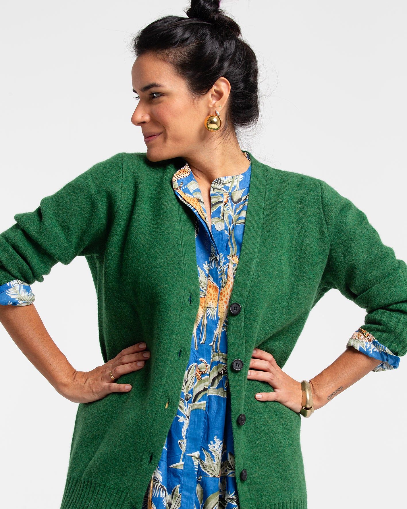 BLUE JUNGLE BLOCK PRINTED DRESS