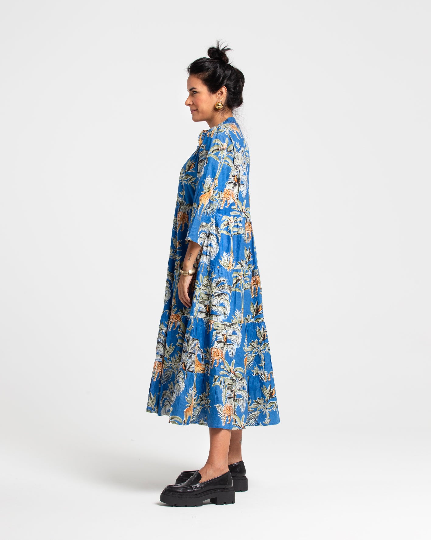 BLUE JUNGLE BLOCK PRINTED DRESS