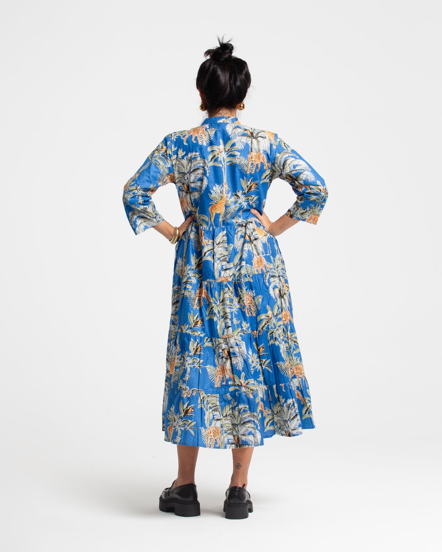 BLUE JUNGLE BLOCK PRINTED DRESS