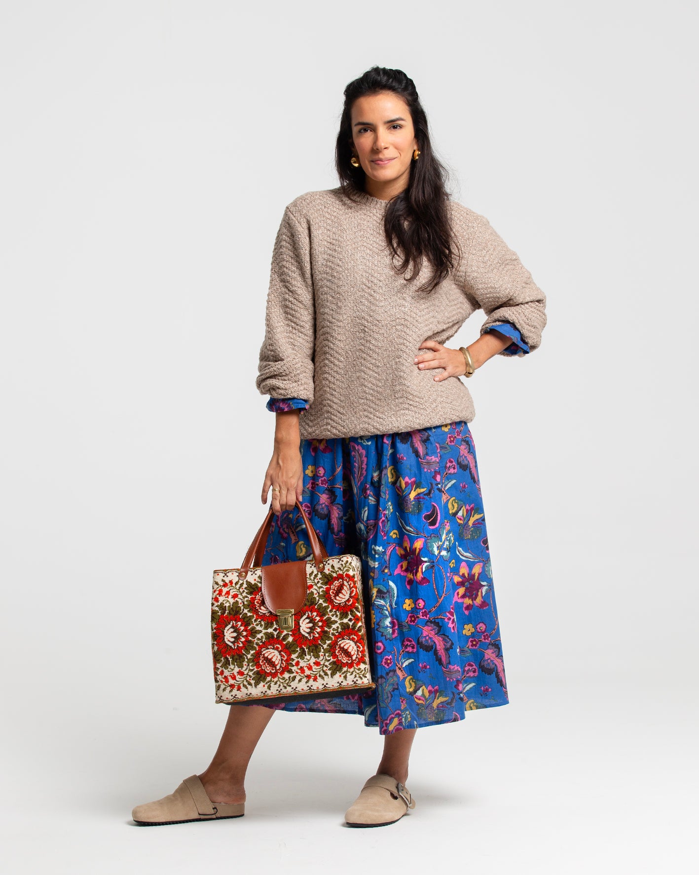 BOTANICAL BLUE BLOCK PRINTED DRESS