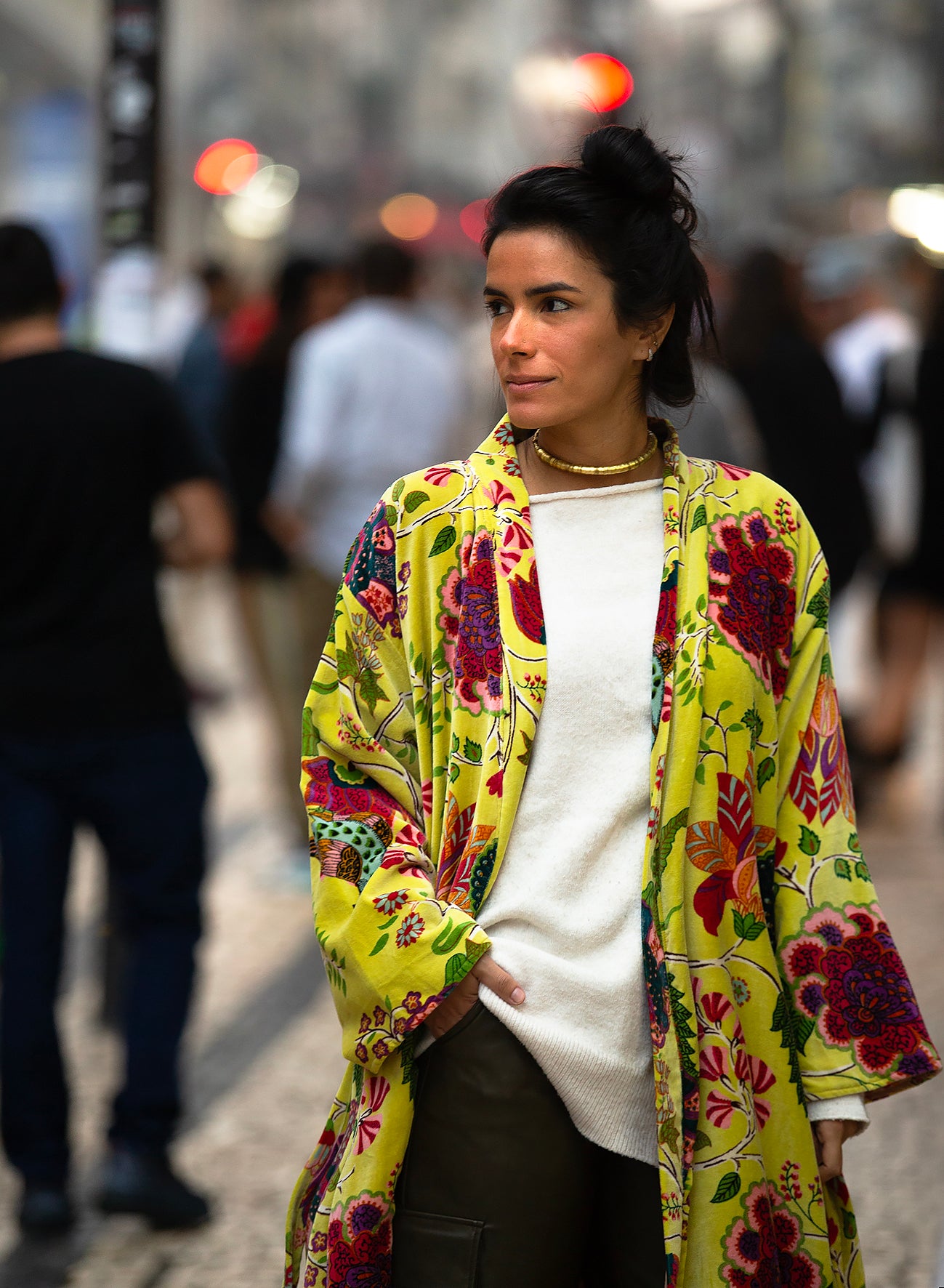YELLOW GARDEN VELVET KIMONO