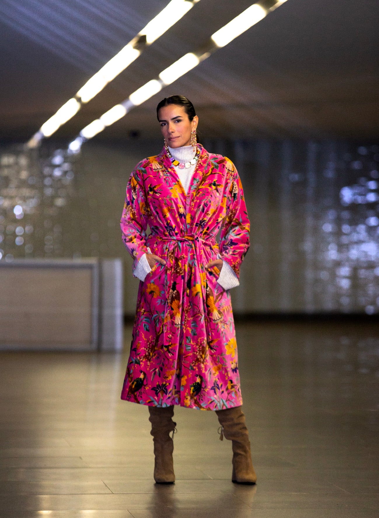 PINK FOREST VELVET KIMONO