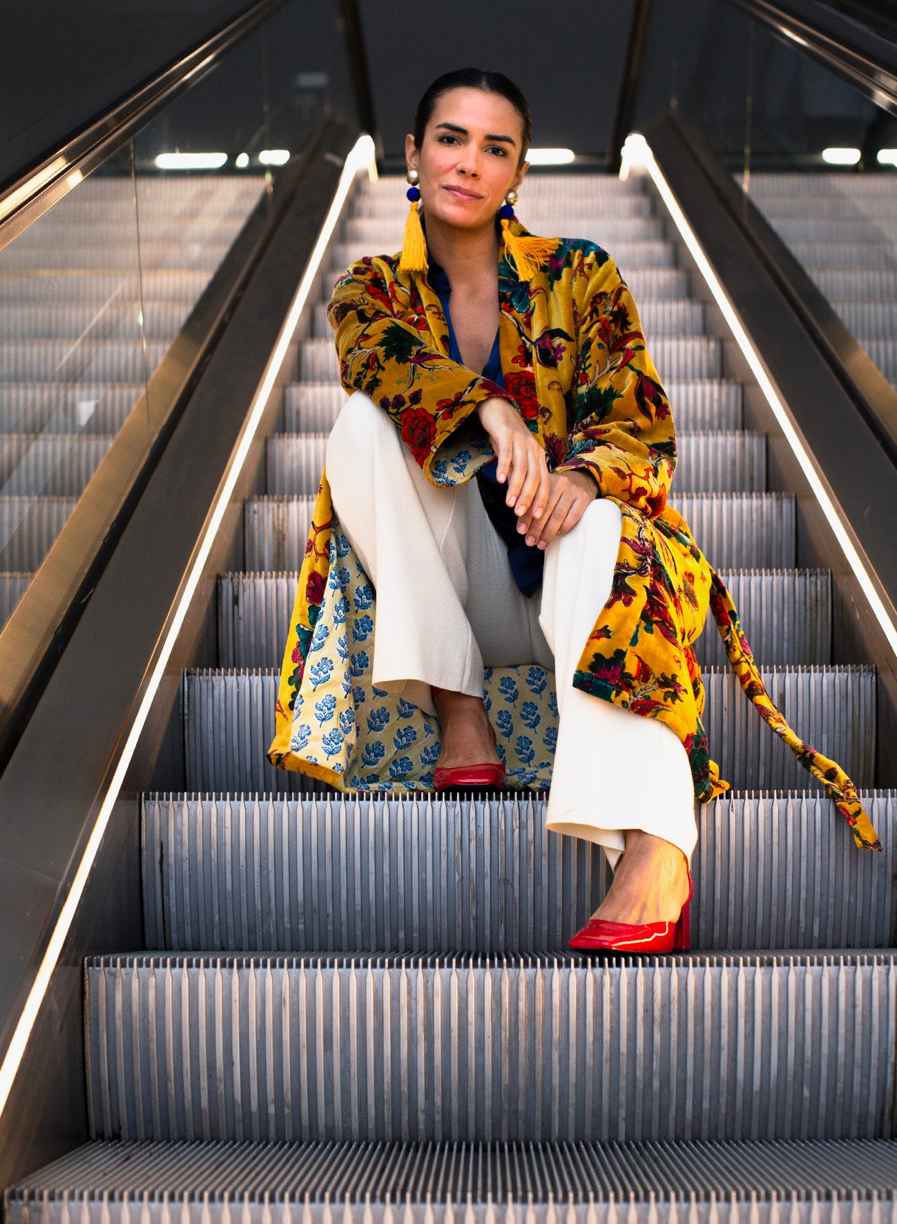 MUSTARD GARDEN VELVET KIMONO