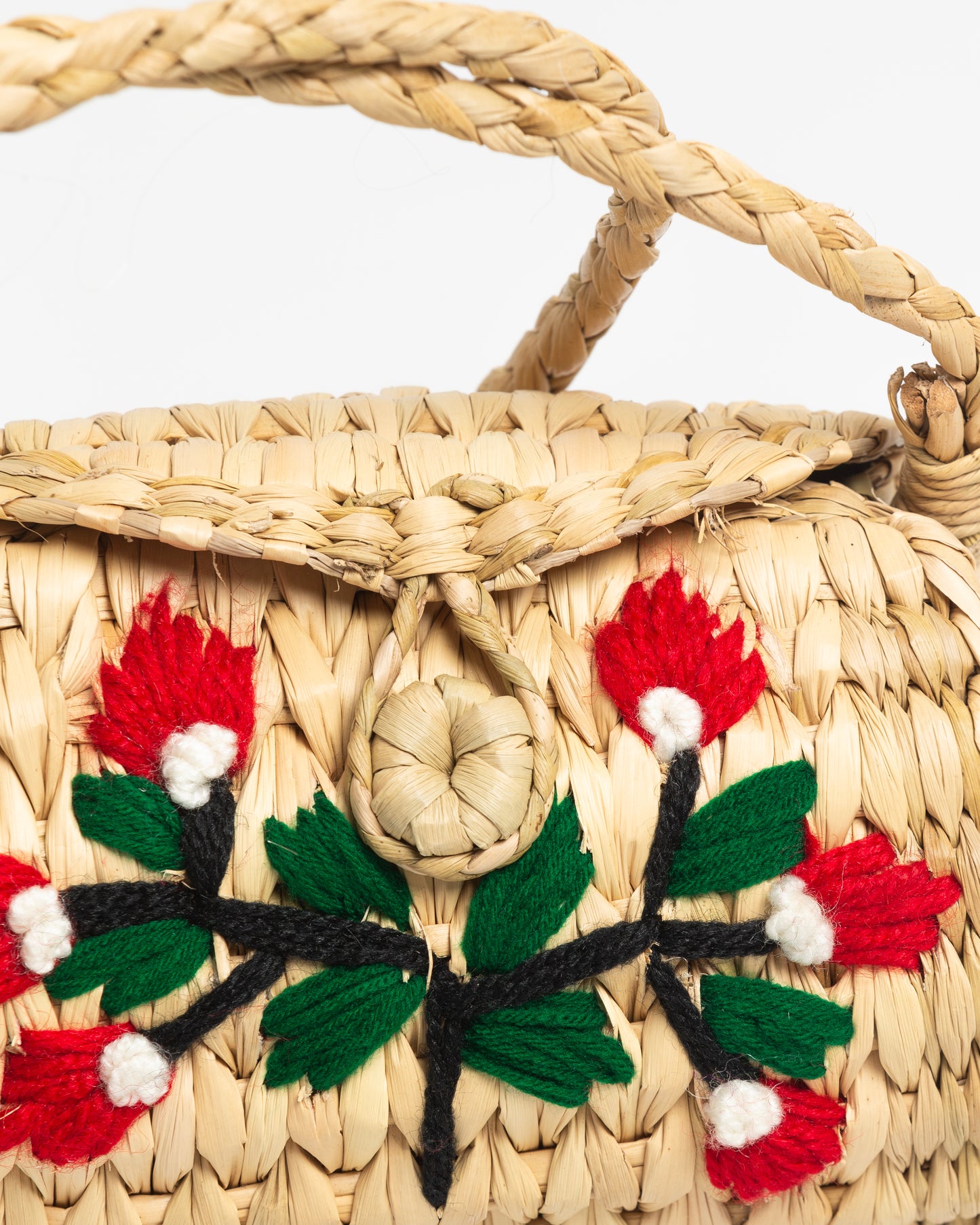 RED FLOWERS PLAITED TOTE BAG