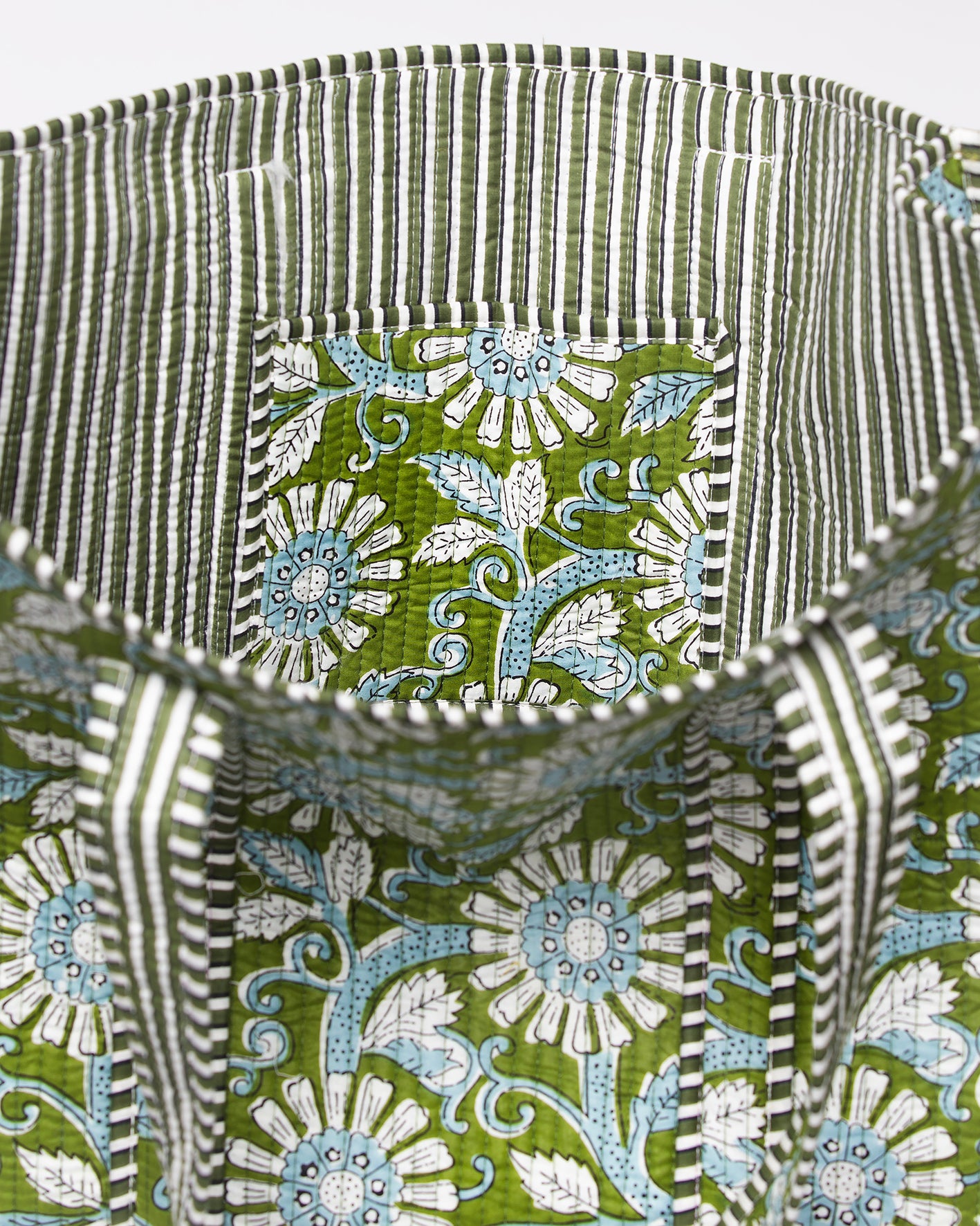 BLUE FLOWERS PRINTED GREEN BAG