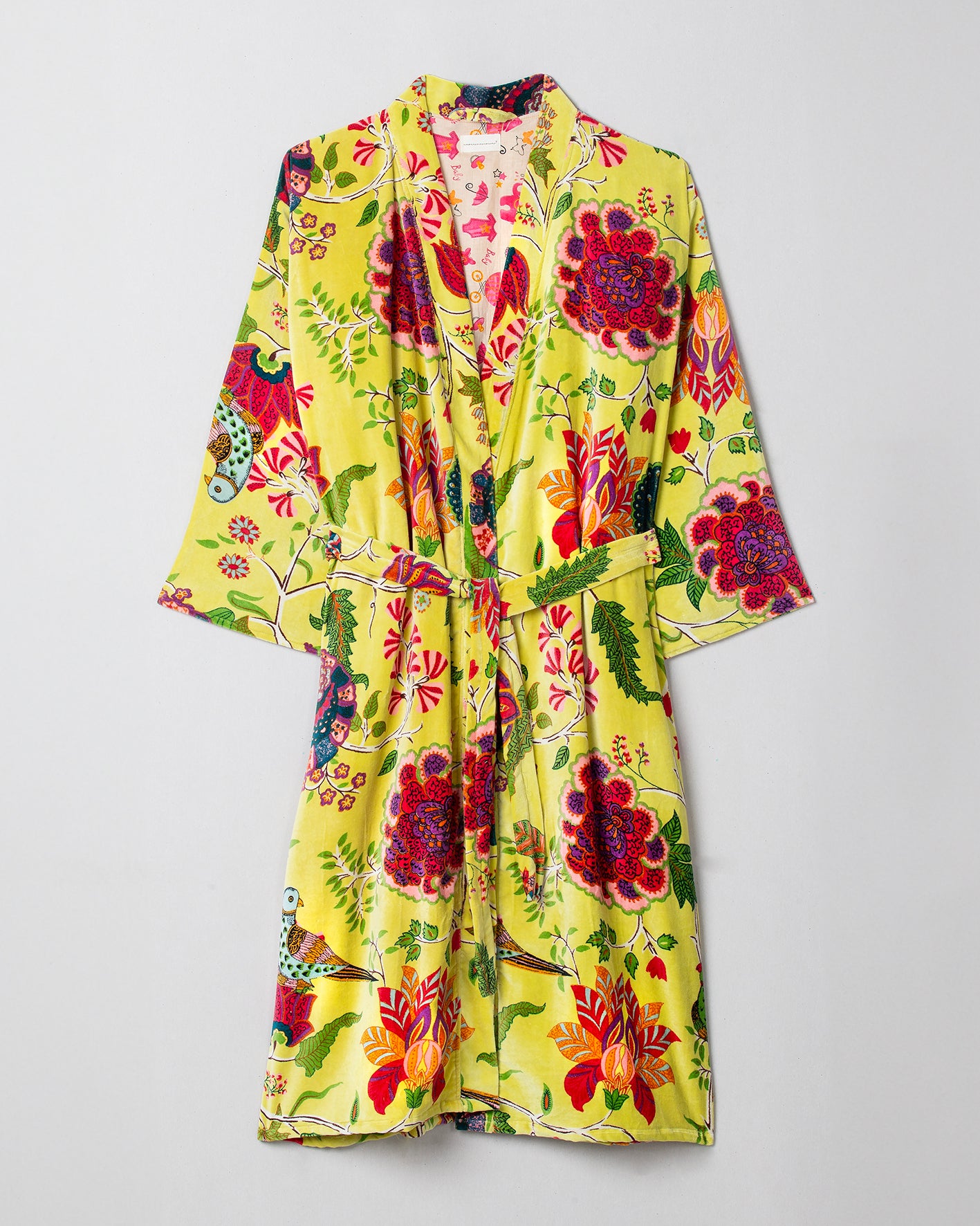 YELLOW GARDEN VELVET KIMONO