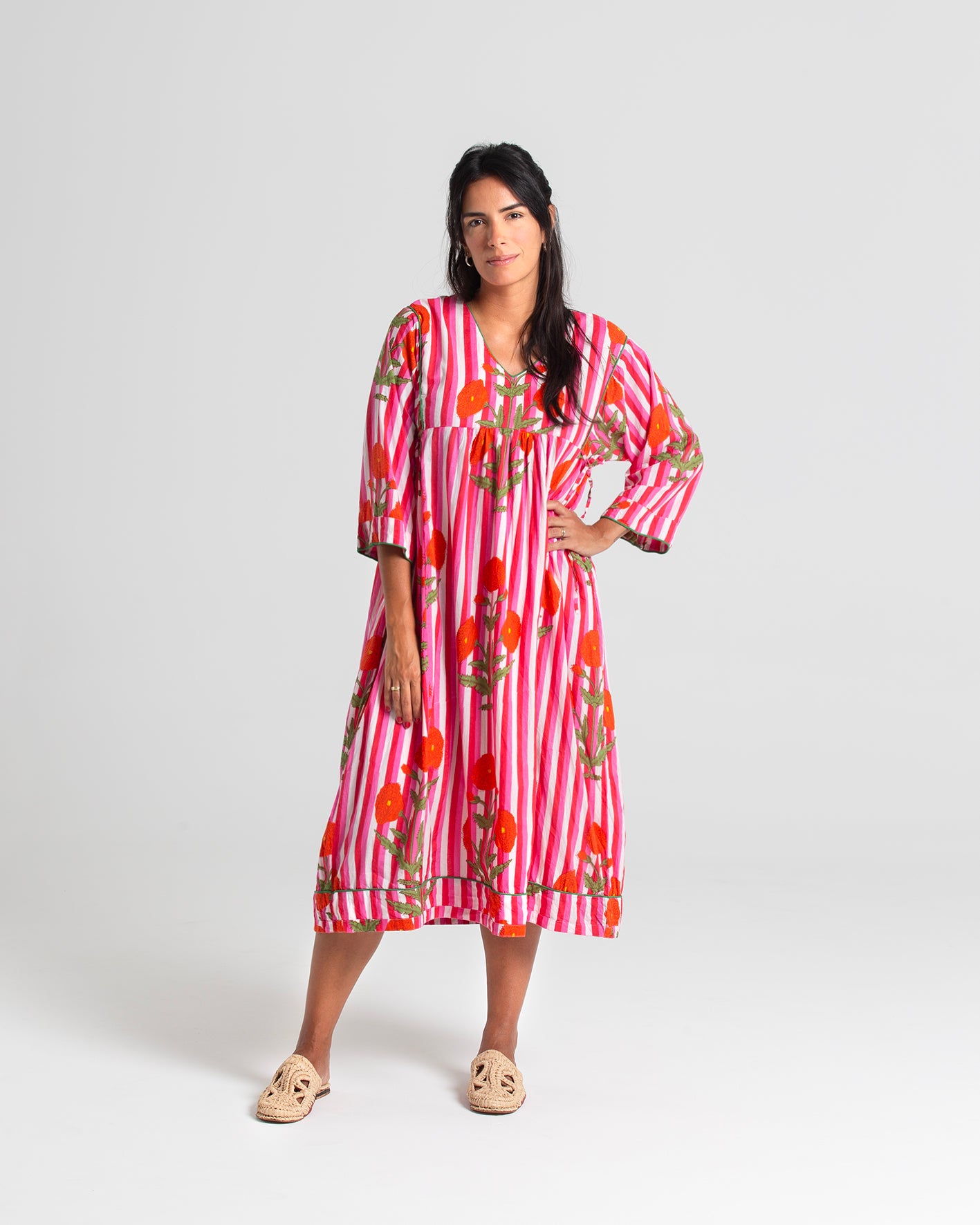 RED FLOWERS BLOCK PRINTED DRESS