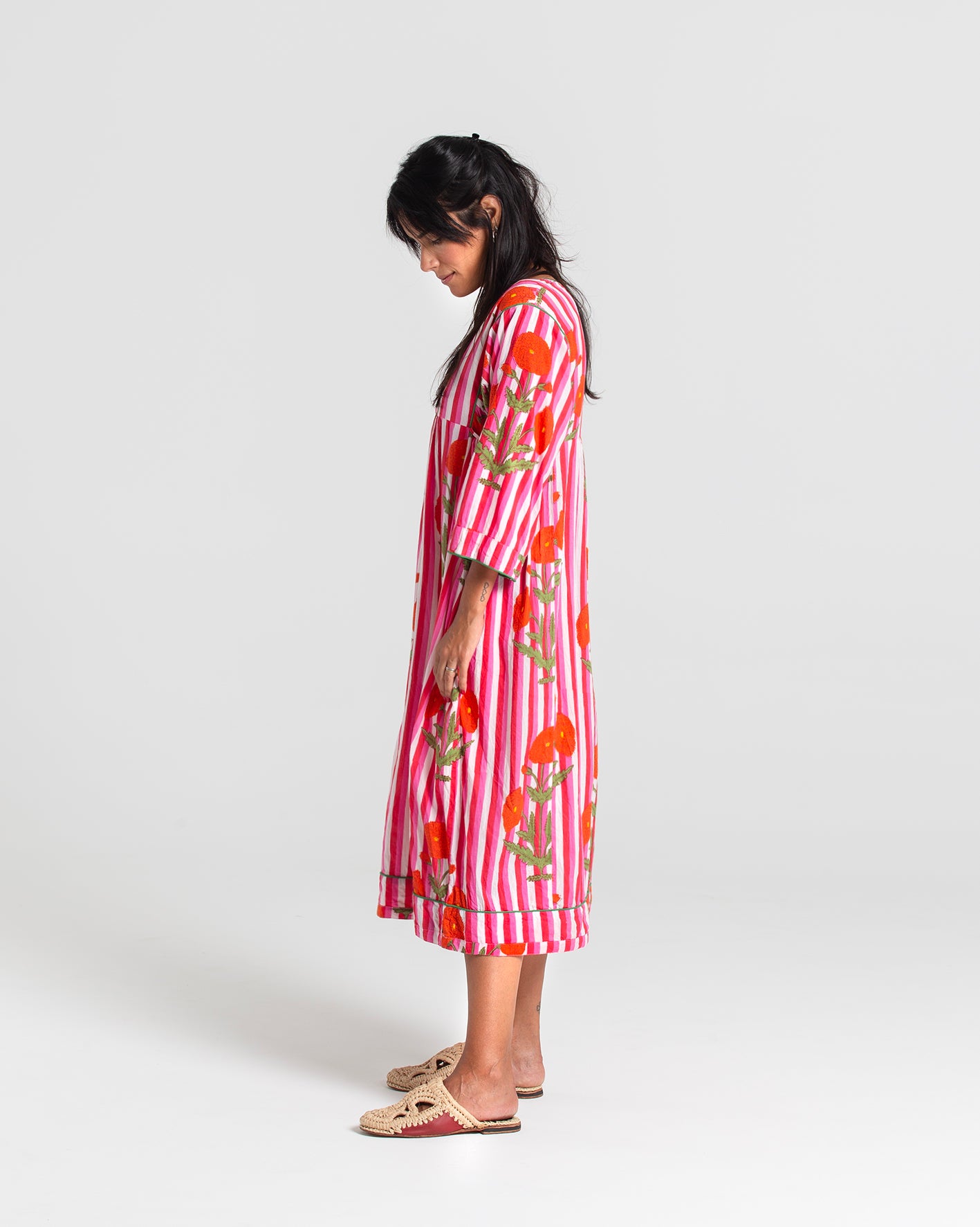RED FLOWERS BLOCK PRINTED DRESS