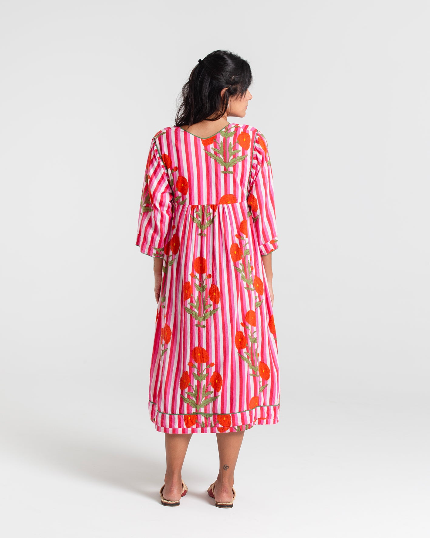RED FLOWERS BLOCK PRINTED DRESS