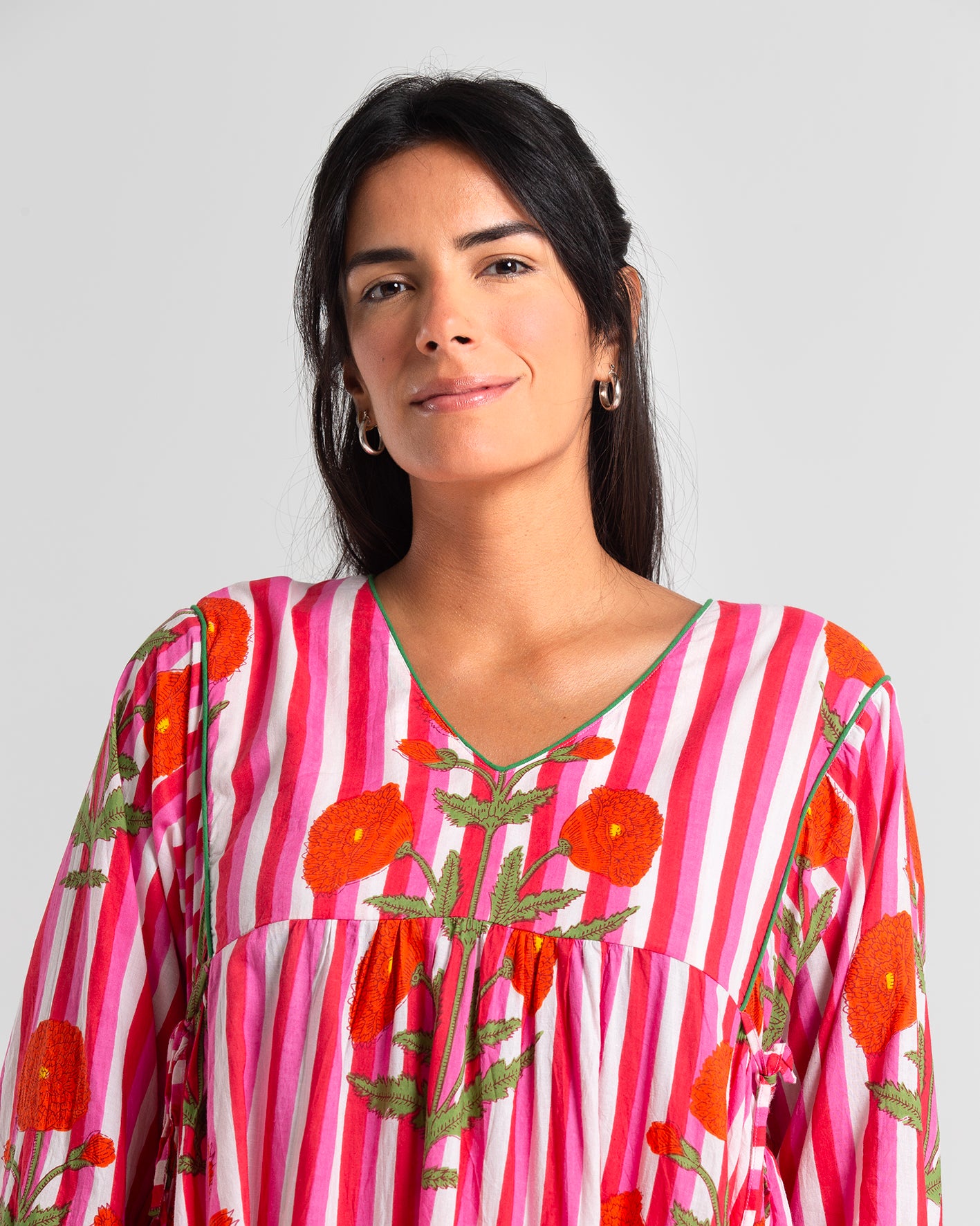 RED FLOWERS BLOCK PRINTED DRESS