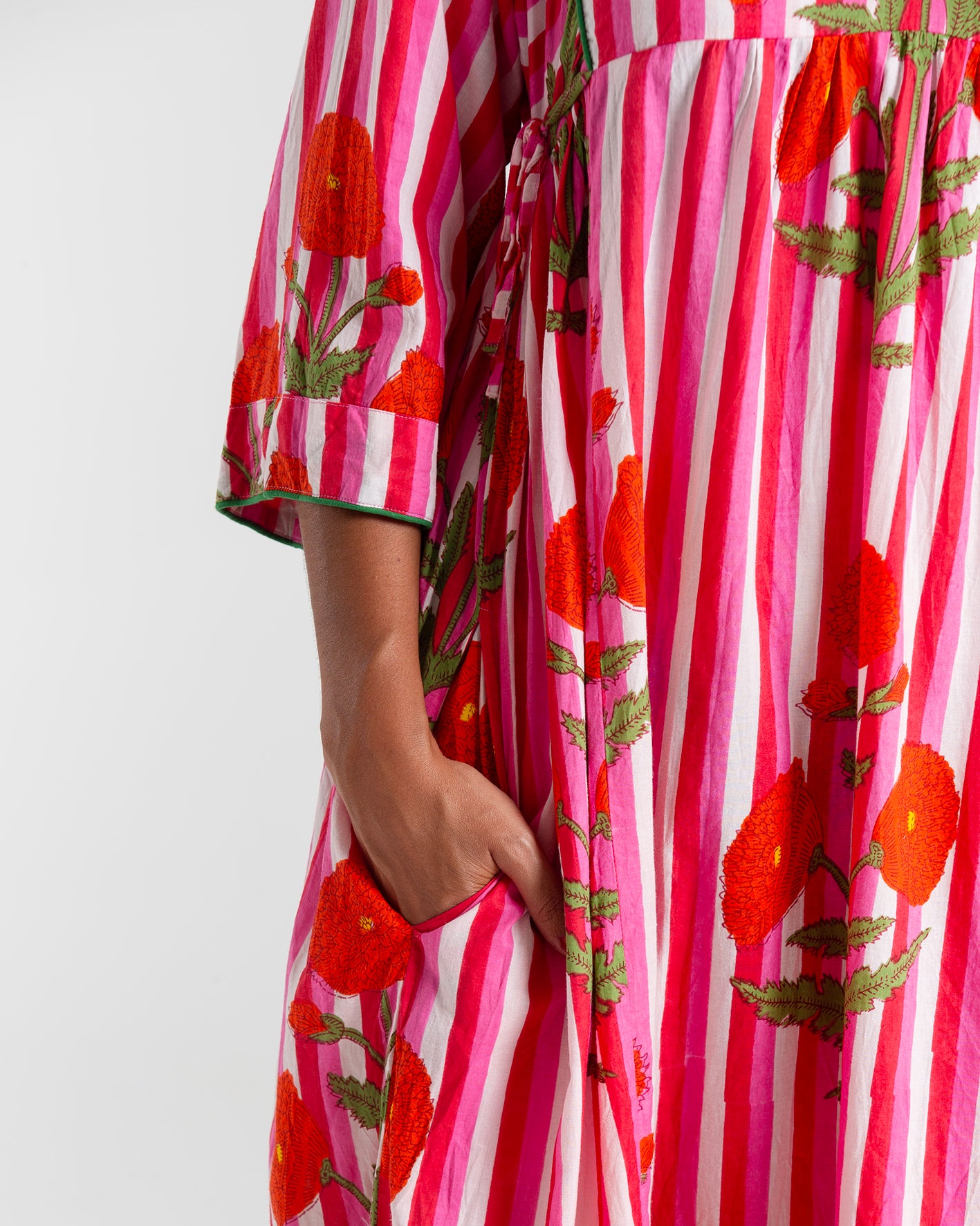 RED FLOWERS BLOCK PRINTED DRESS