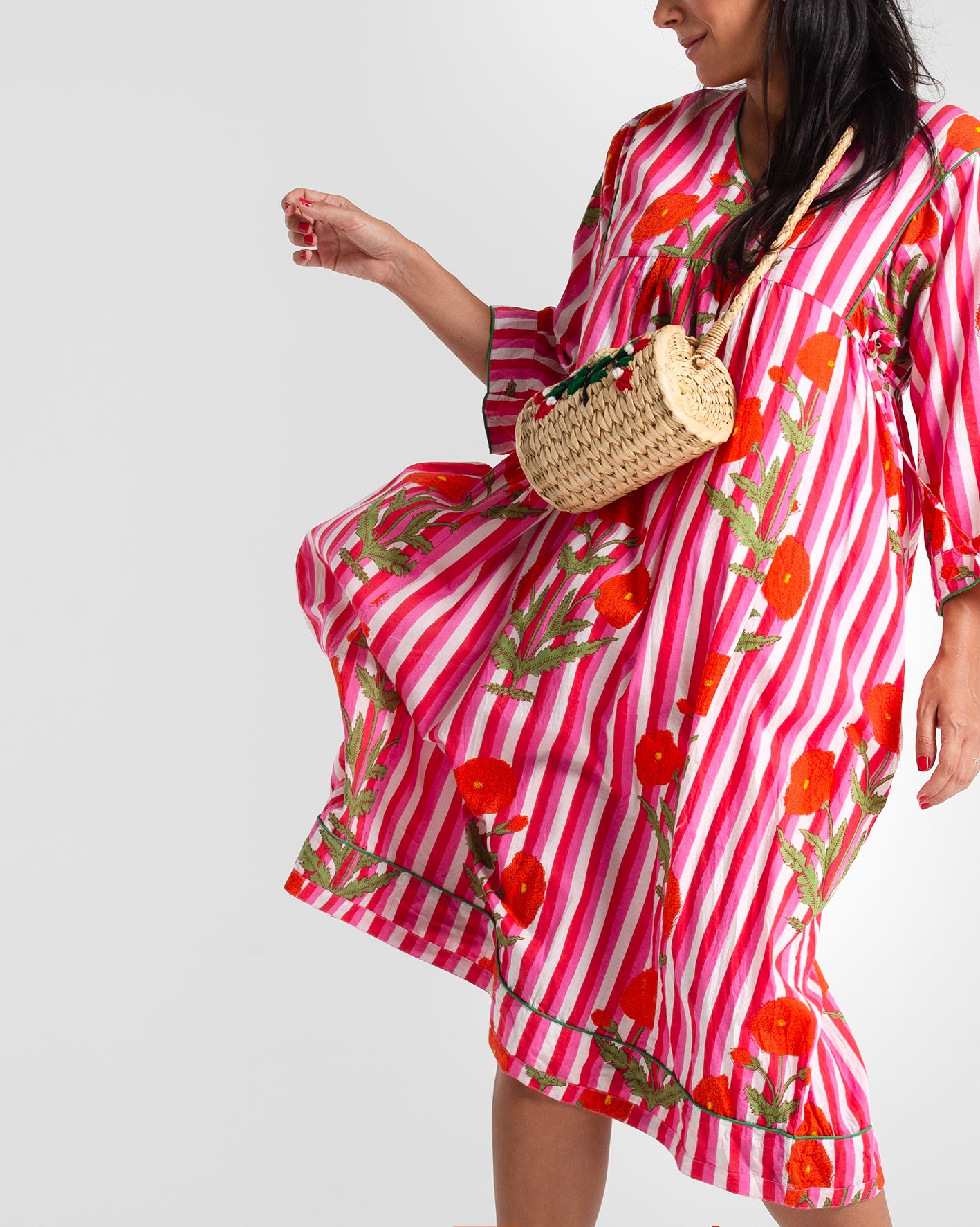 RED FLOWERS BLOCK PRINTED DRESS