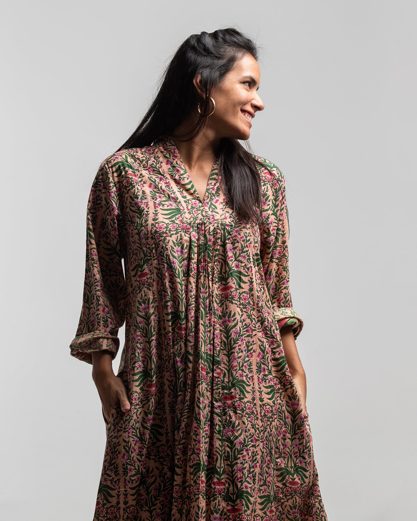 FLORAL BLOCK PRINTED DRESS