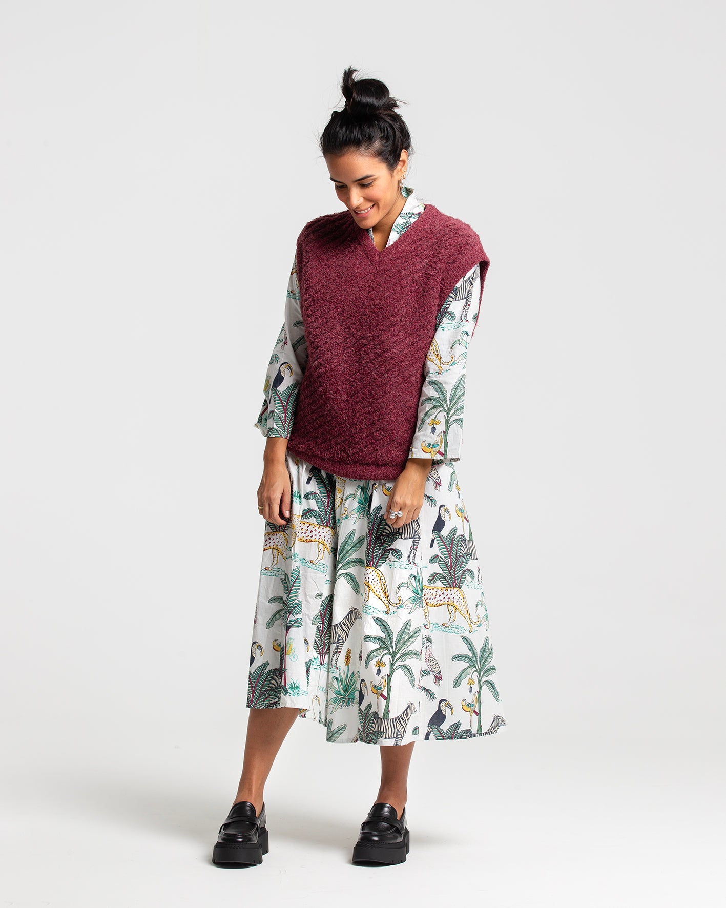 WHITE JUNGLE BLOCK PRINTED DRESS