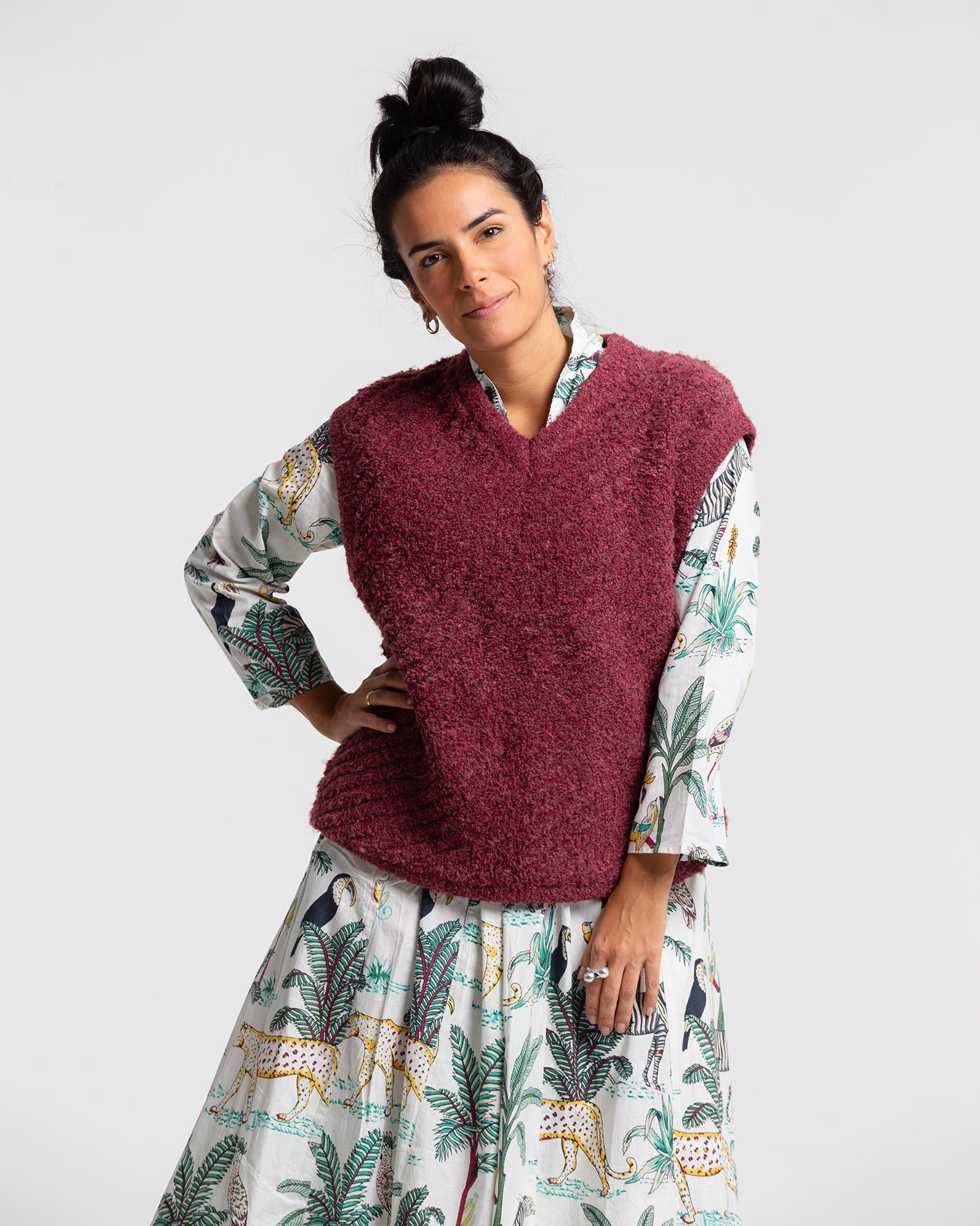 WHITE JUNGLE BLOCK PRINTED DRESS