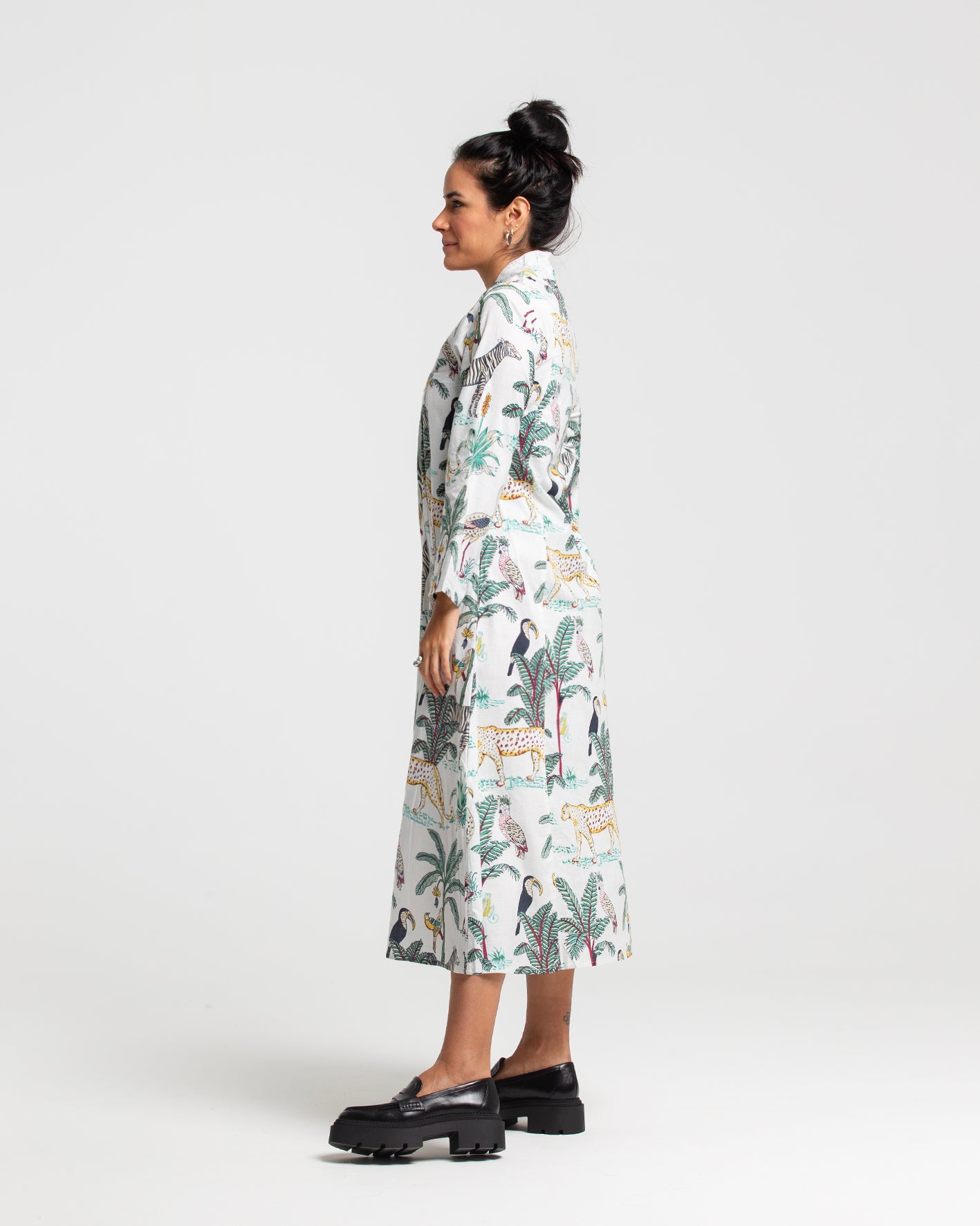 WHITE JUNGLE BLOCK PRINTED DRESS