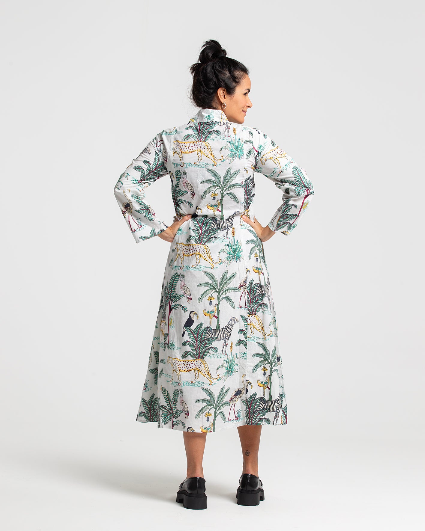 WHITE JUNGLE BLOCK PRINTED DRESS