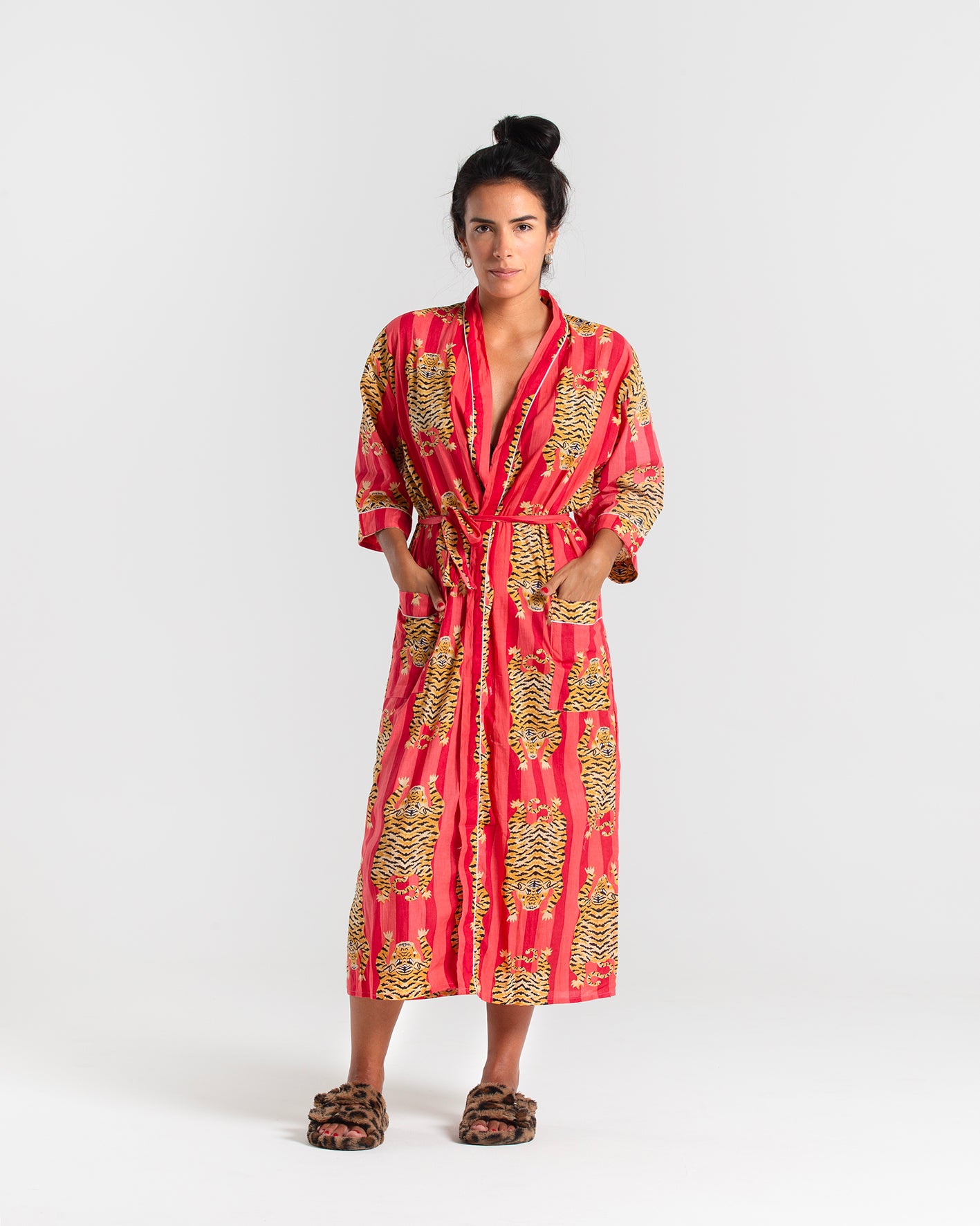 Tiger Block printed Red Robe