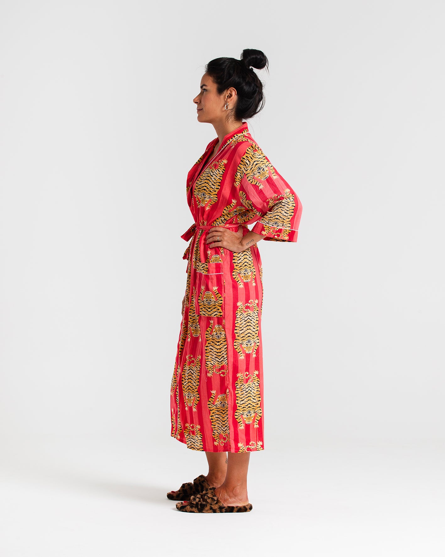 Tiger Block printed Red Robe