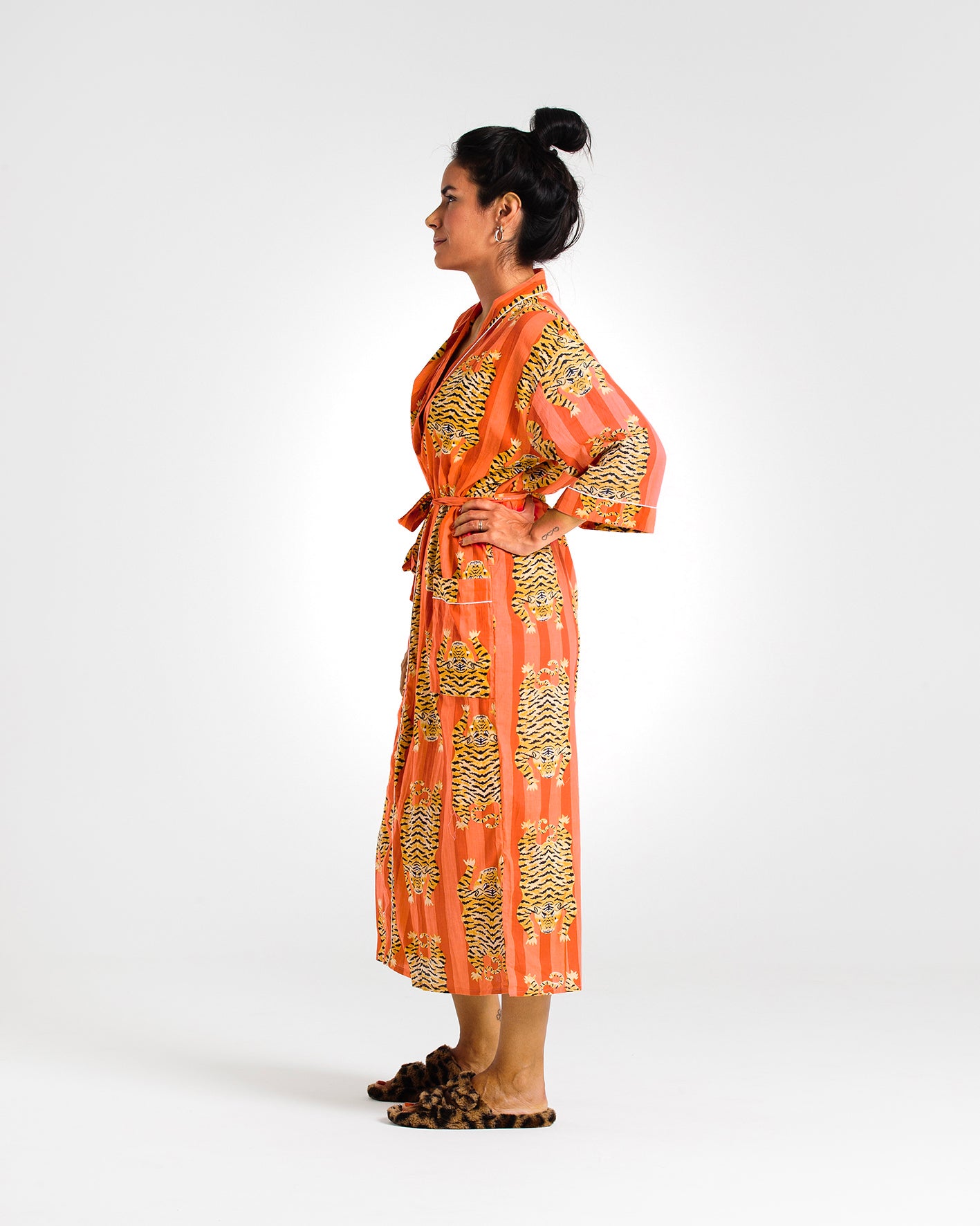 Tiger Block printed Orange Robe
