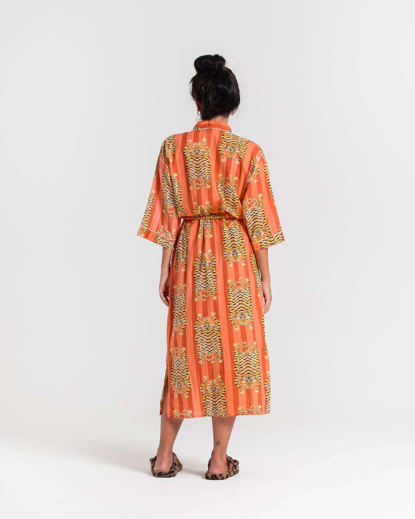Tiger Block printed Orange Robe