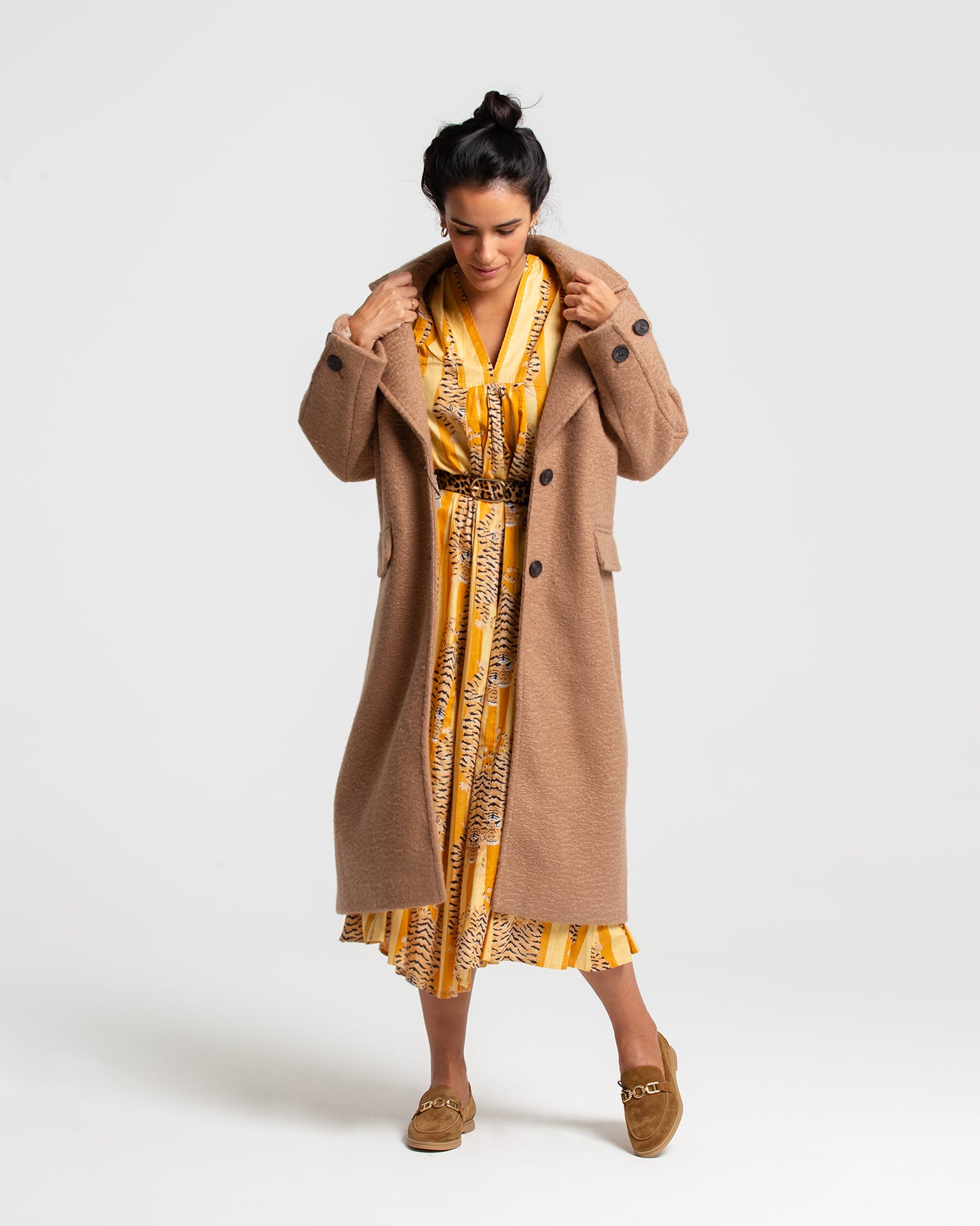YELLOW TIGER BLOCK PRINTED DRESS