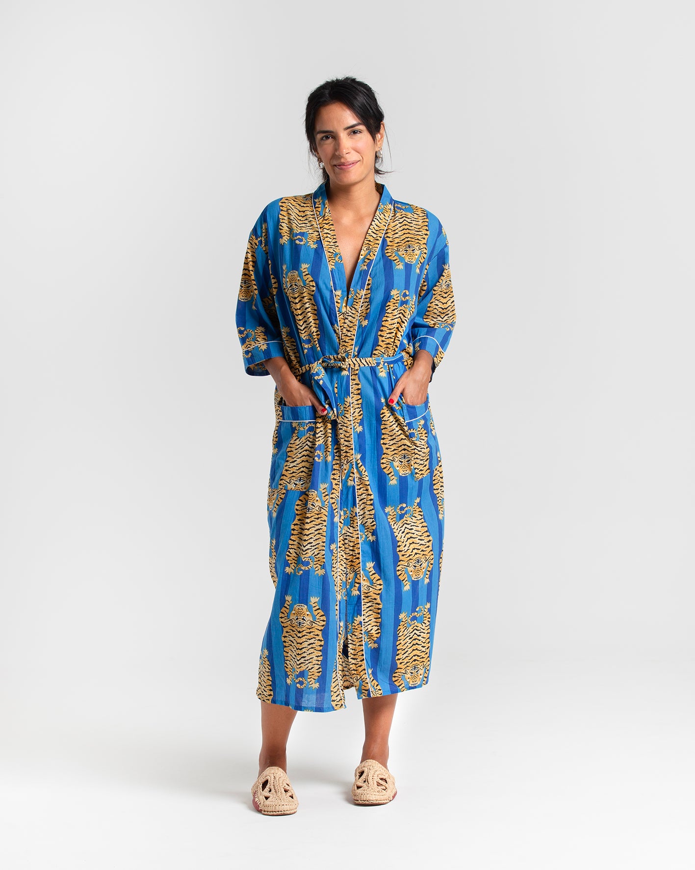 Tiger Block printed Blue Robe