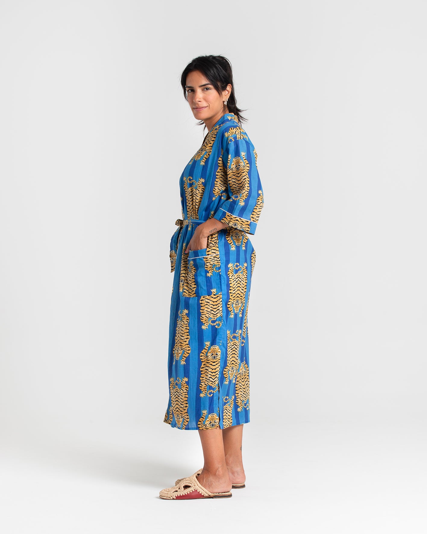 Tiger Block printed Blue Robe