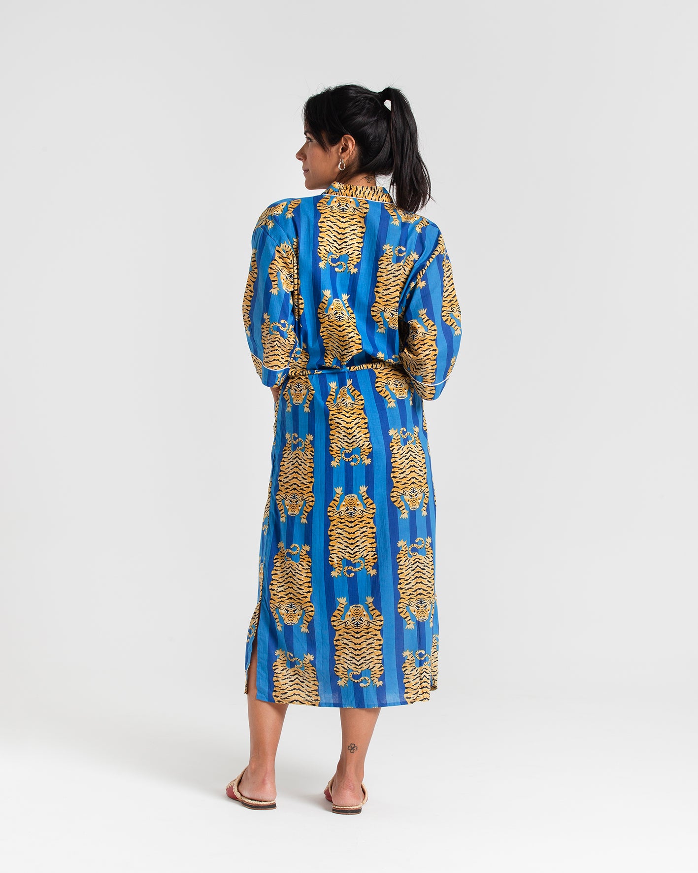 Tiger Block printed Blue Robe