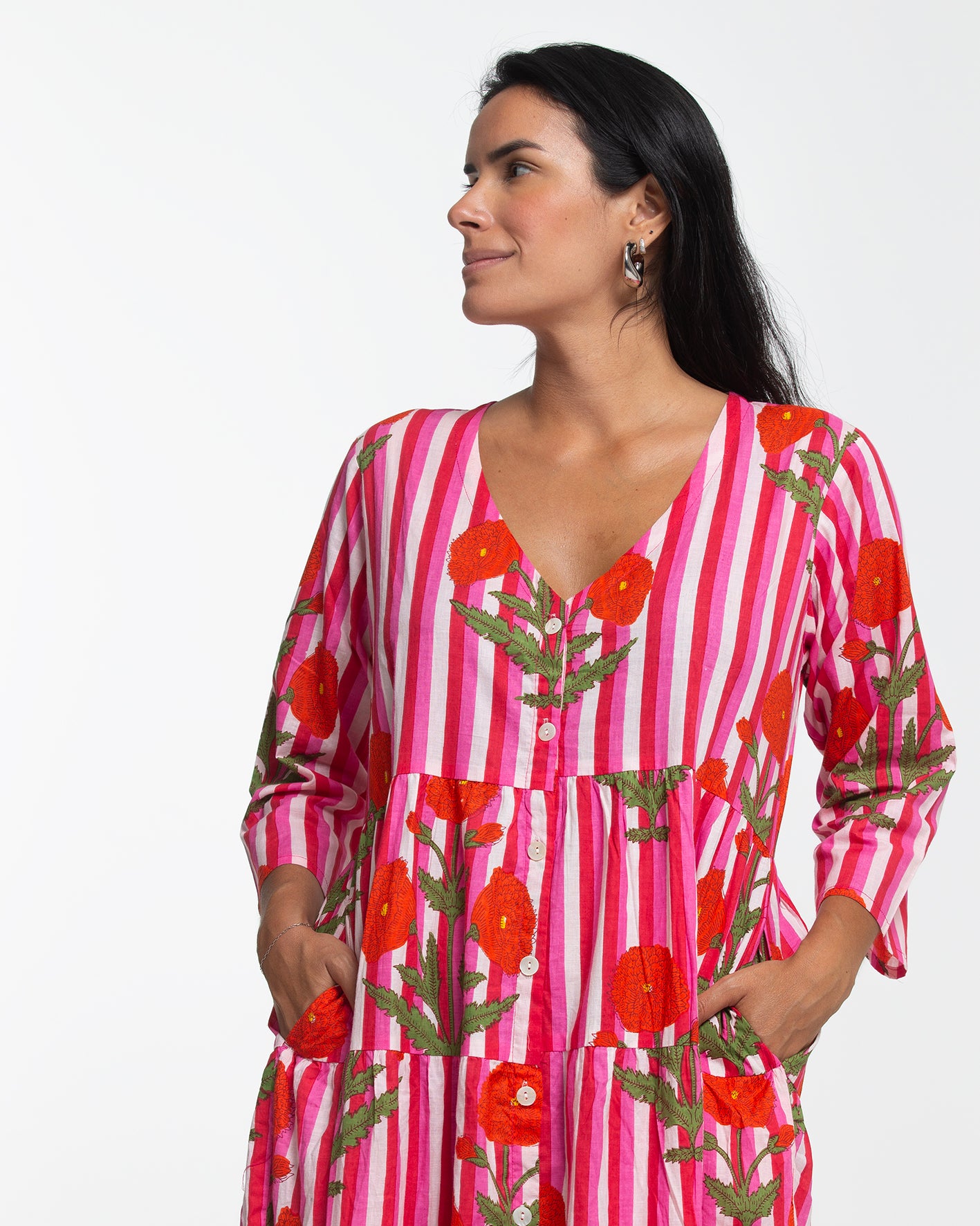 STRIPED PINK GARDER MIDI DRESS