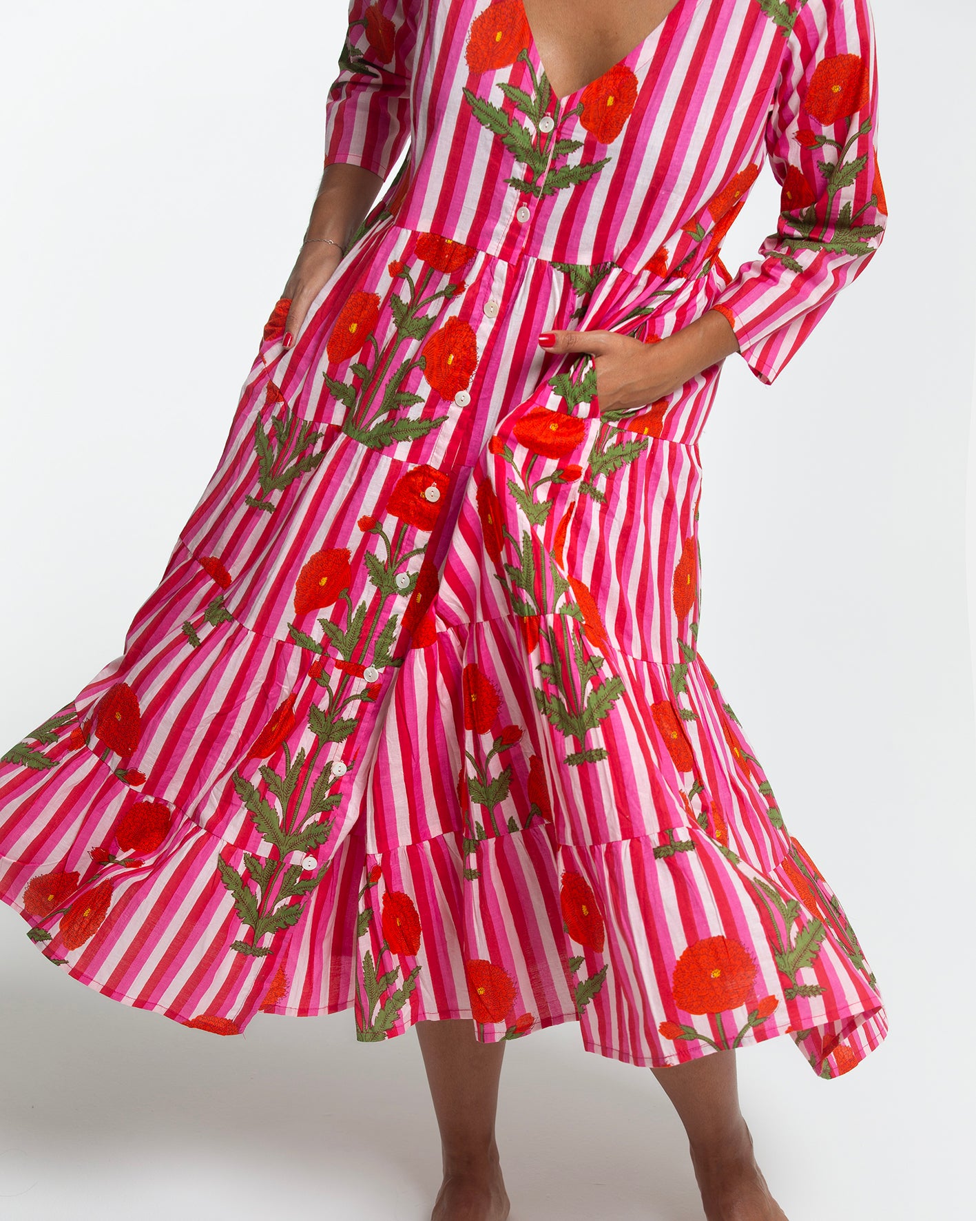 STRIPED PINK GARDER MIDI DRESS