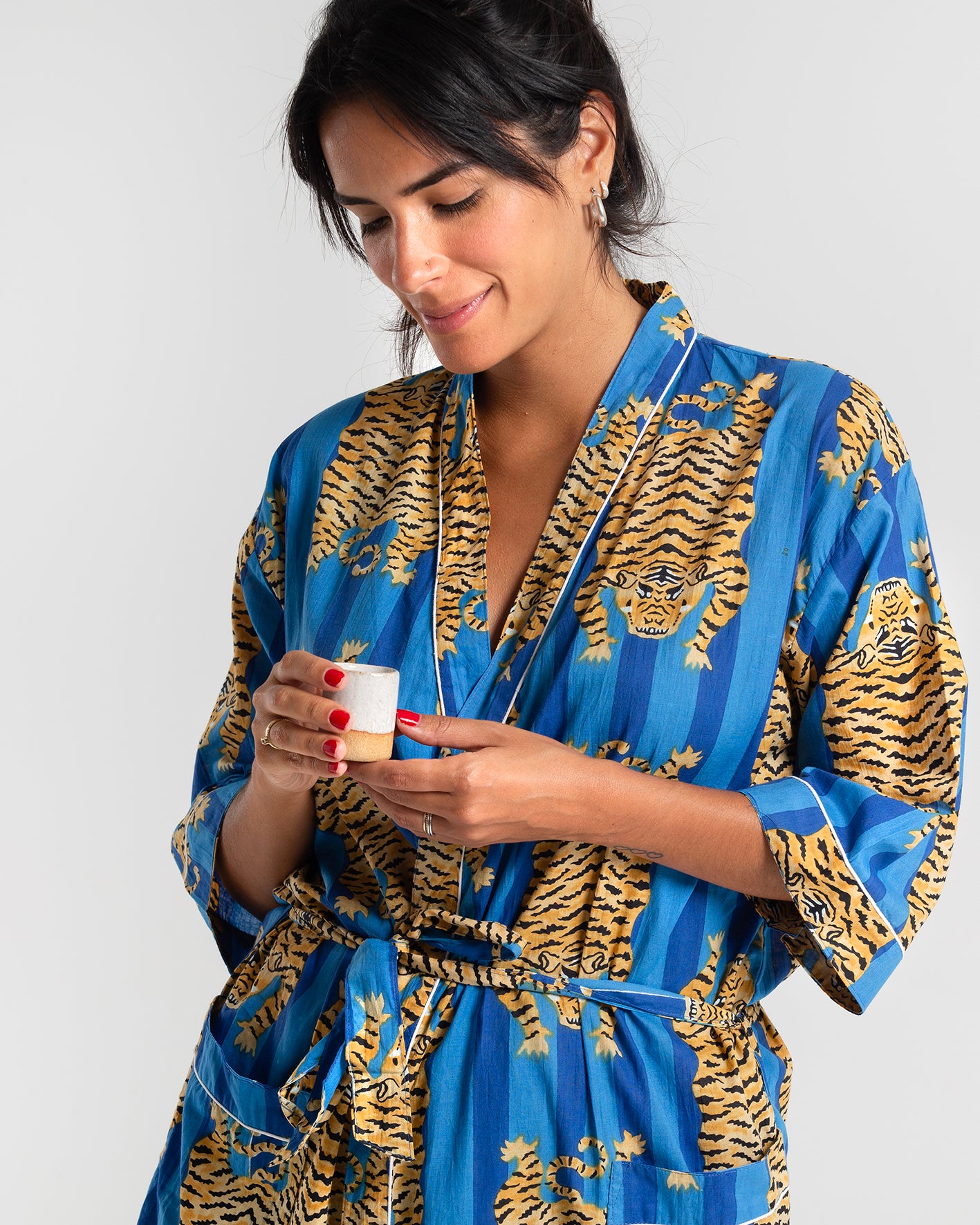 Tiger Block printed Blue Robe