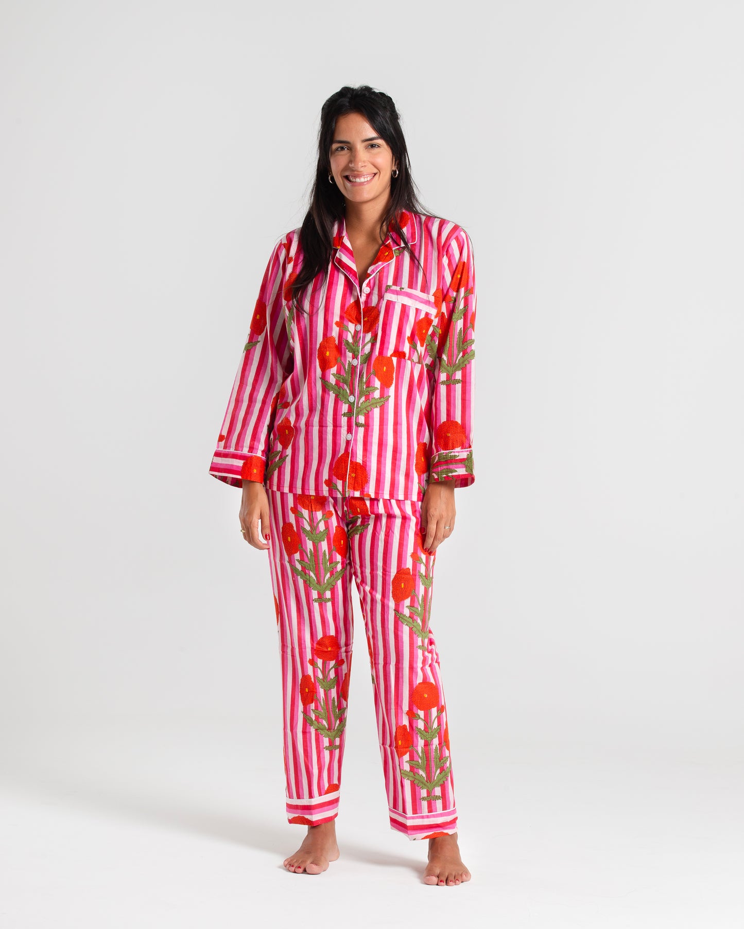 RED FLOWERS BLOCK PRINTED PAJAMA