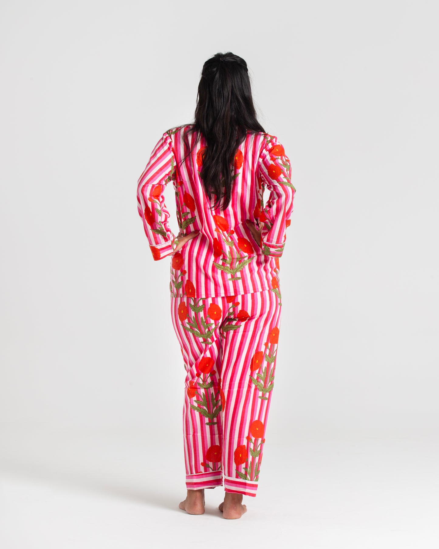 RED FLOWERS BLOCK PRINTED PAJAMA