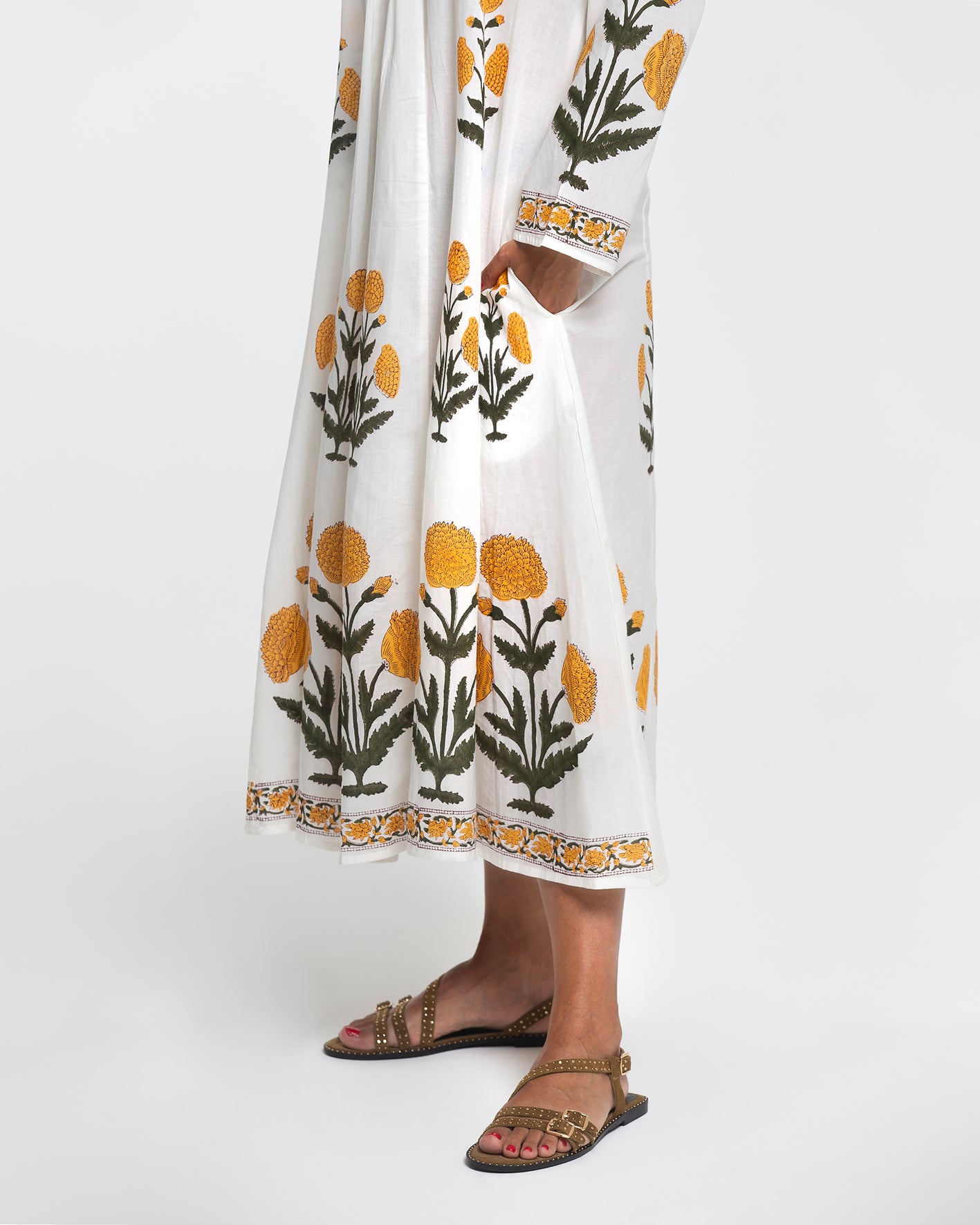 WHITE SUNFLOWER MIDI DRESS