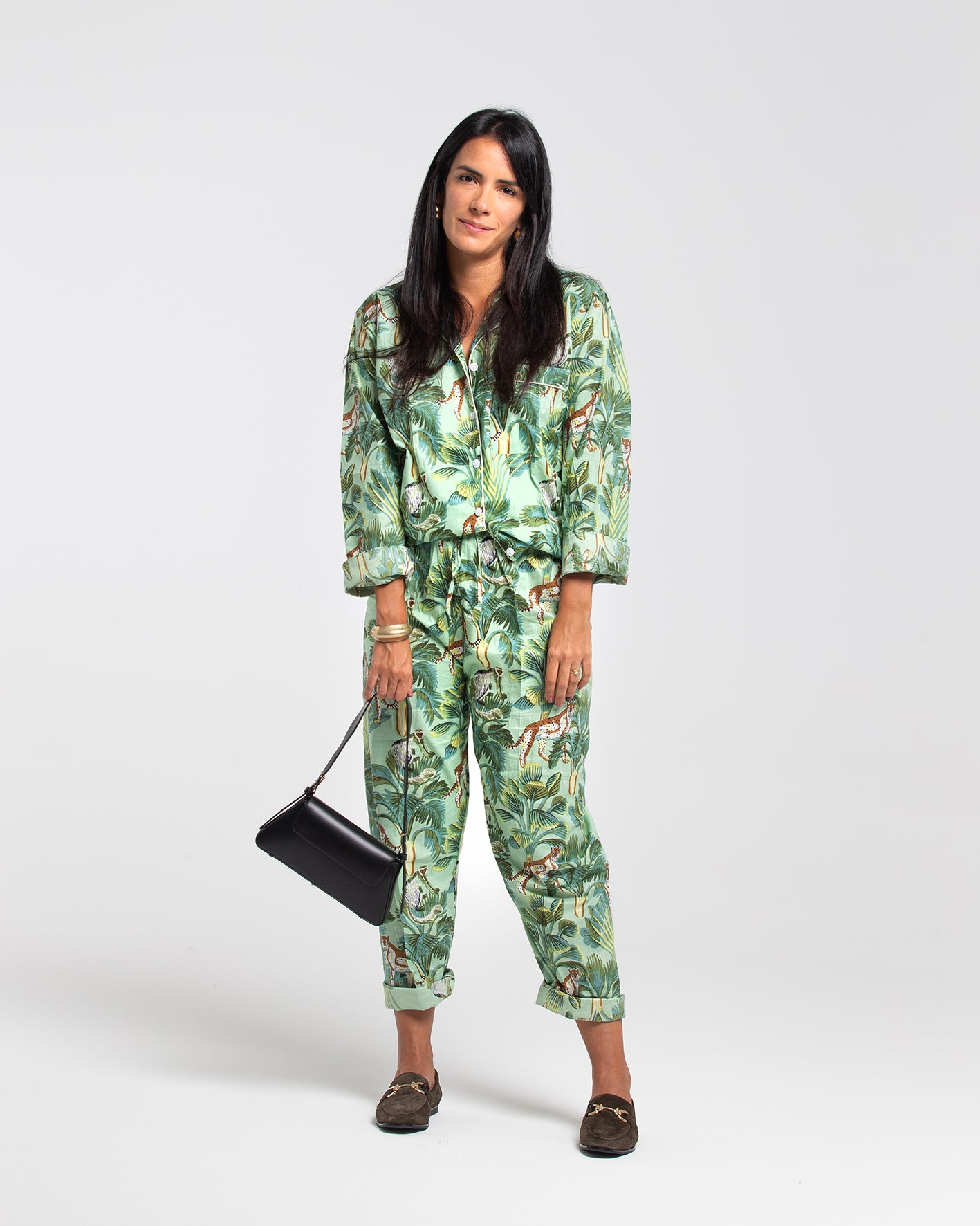 GREEN JUNGLE BLOCK PRINTED PAJAMA