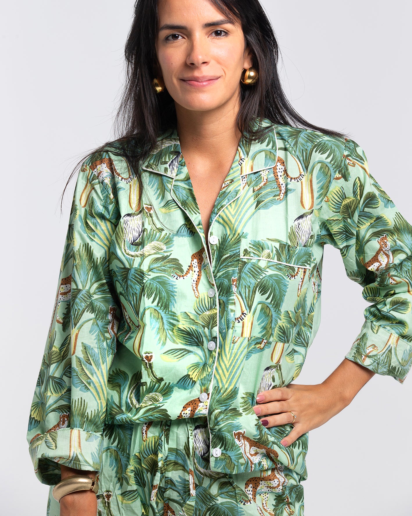 GREEN JUNGLE BLOCK PRINTED PAJAMA