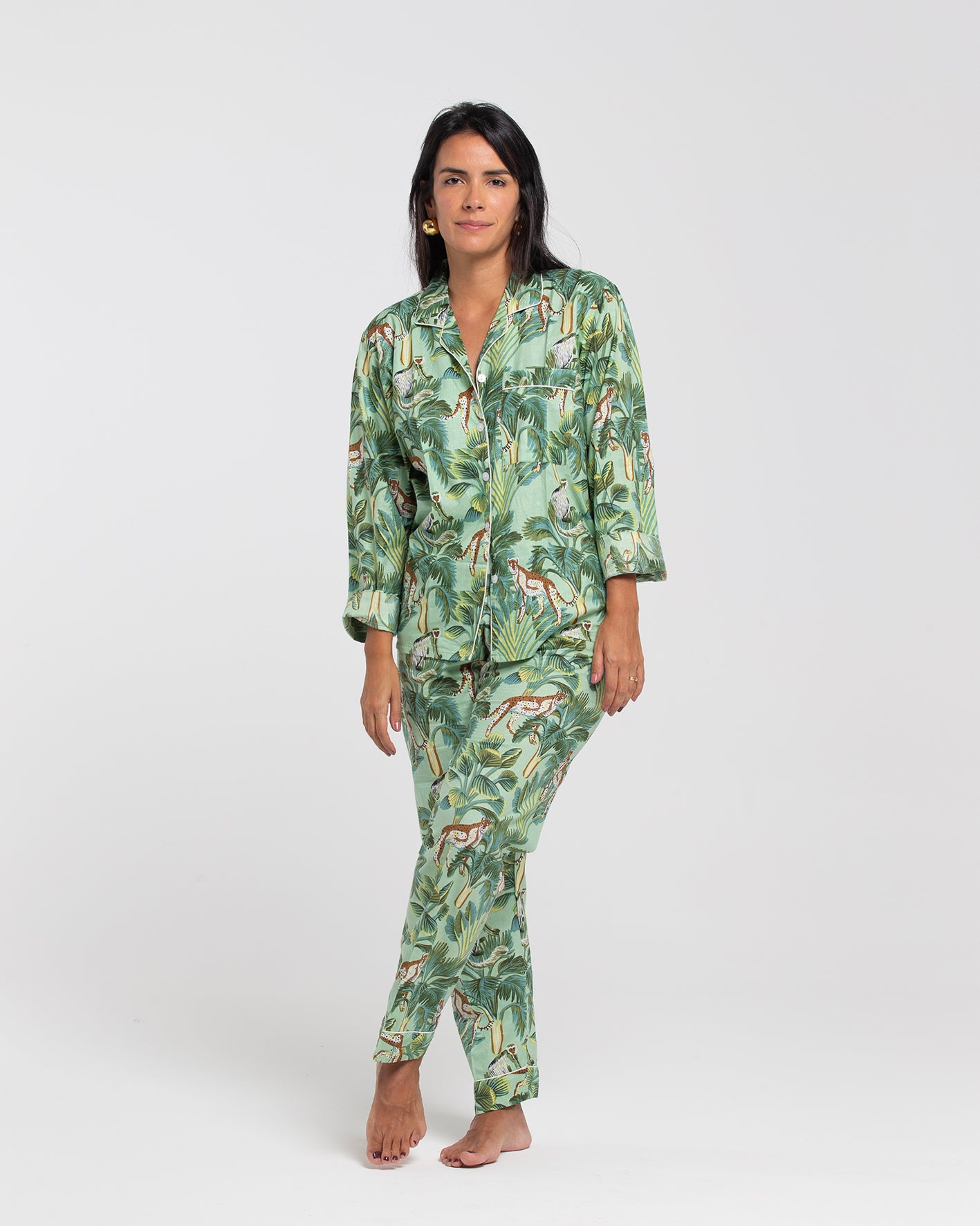 GREEN JUNGLE BLOCK PRINTED PAJAMA