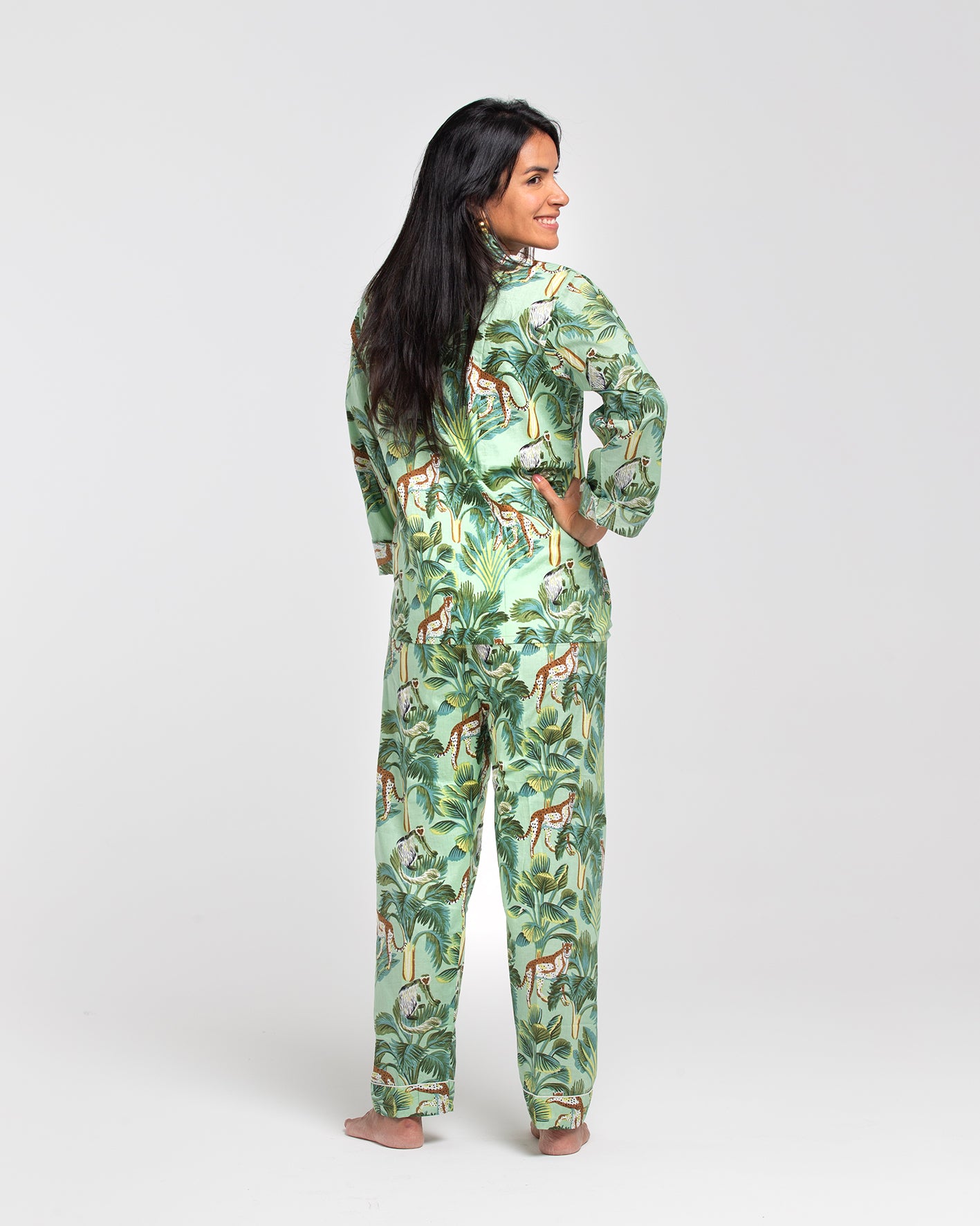 GREEN JUNGLE BLOCK PRINTED PAJAMA