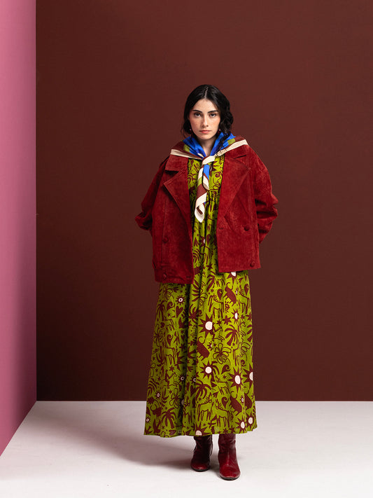 GREEN COWBOY LONG SLEEVE COTTON MAXI DRESS