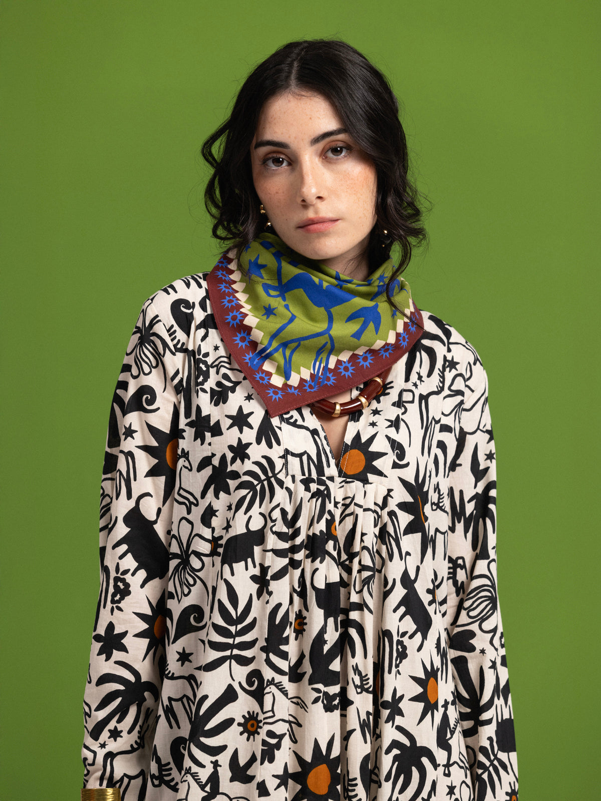 OFF WHITE COWBOY LONG SLEEVE COTTON MAXI DRESS