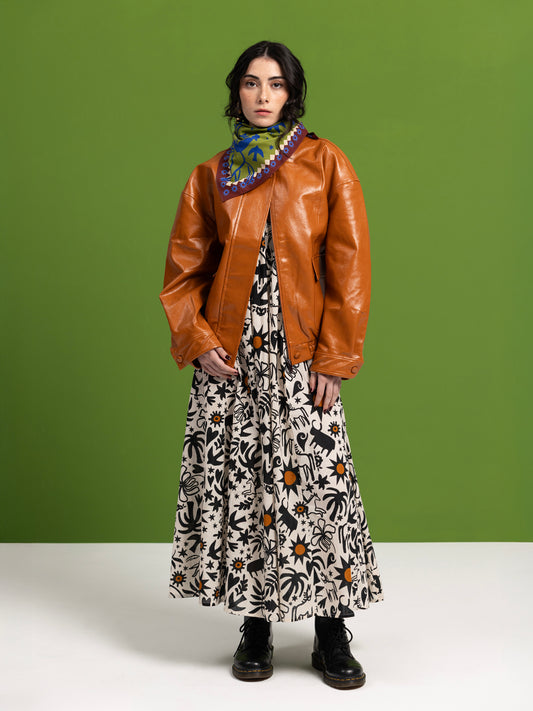 OFF WHITE COWBOY LONG SLEEVE COTTON MAXI DRESS