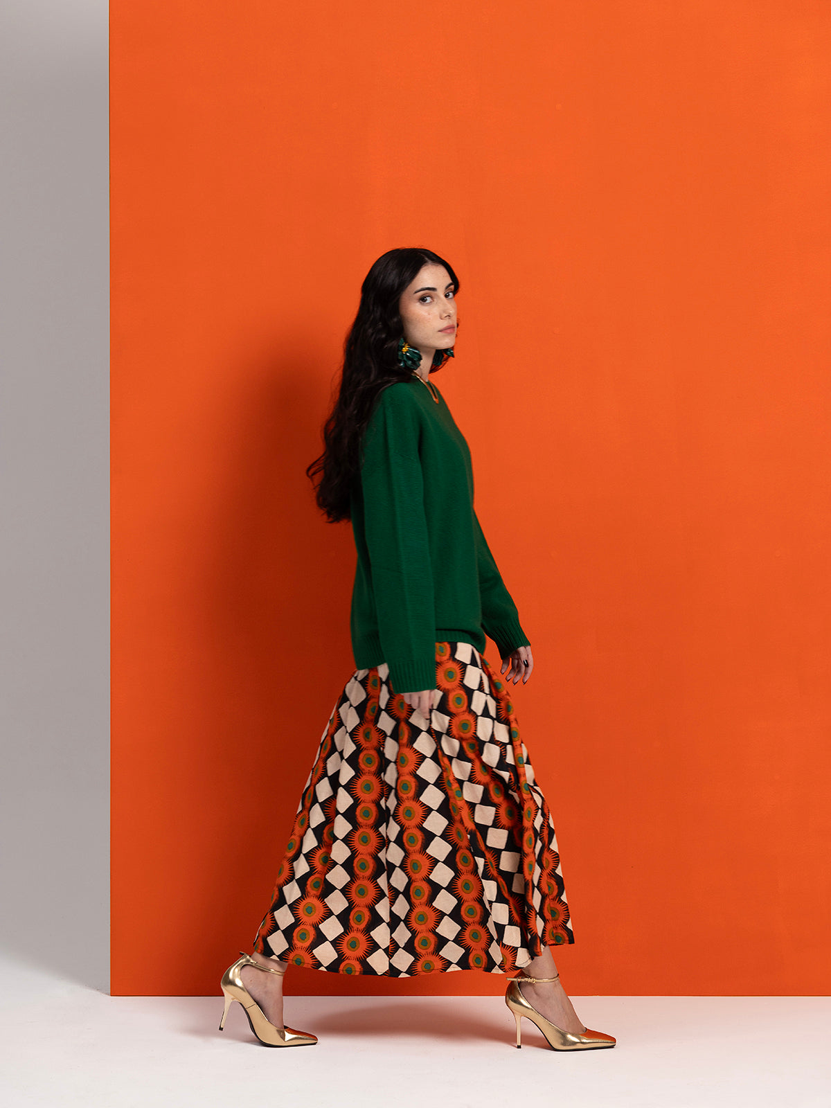 OFF WHITE EXPLOSION LONG SLEEV COTTON MAXI DRESS