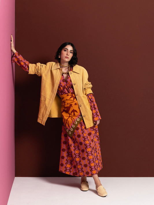 PINK SUNNY LONG SLEEVE COTTON MAXI DRESS