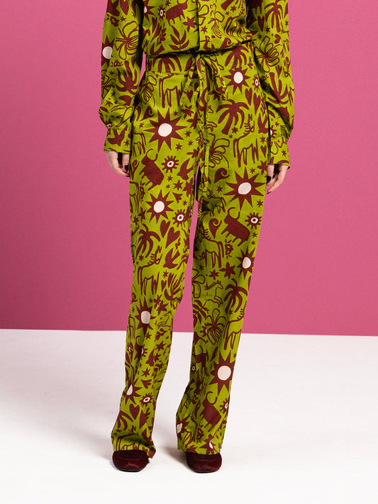 GREEN COWBOY COTTON DRAWSTRING PANTS