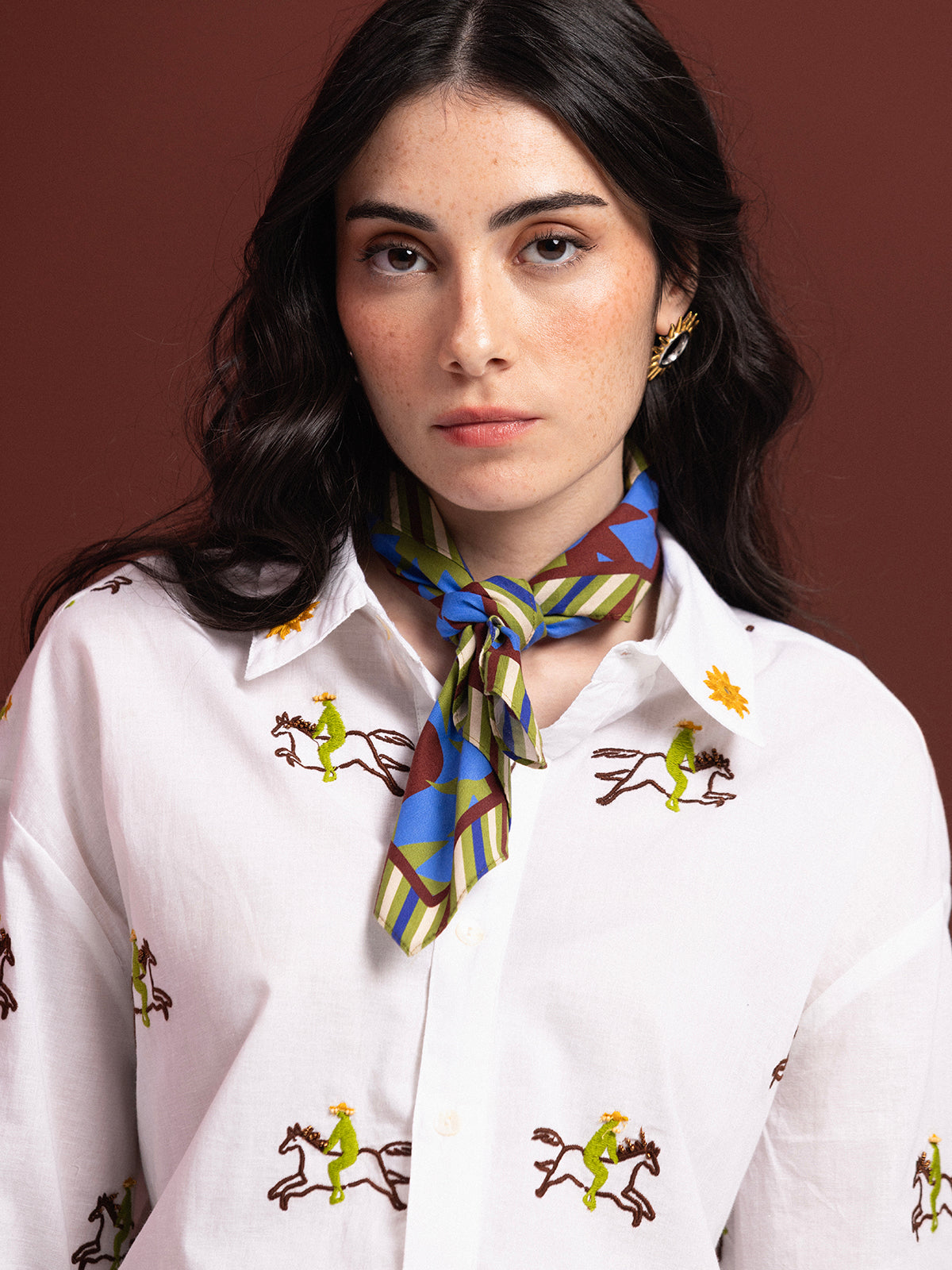 COWBOY HAND-EMBROIDERED COTTON SHIRT